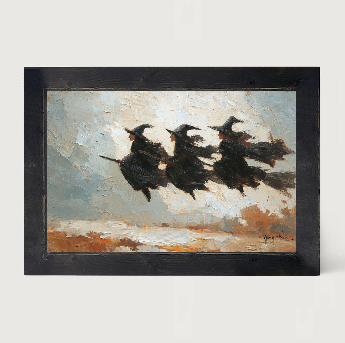 Three Witches on Brooms - Framed Art