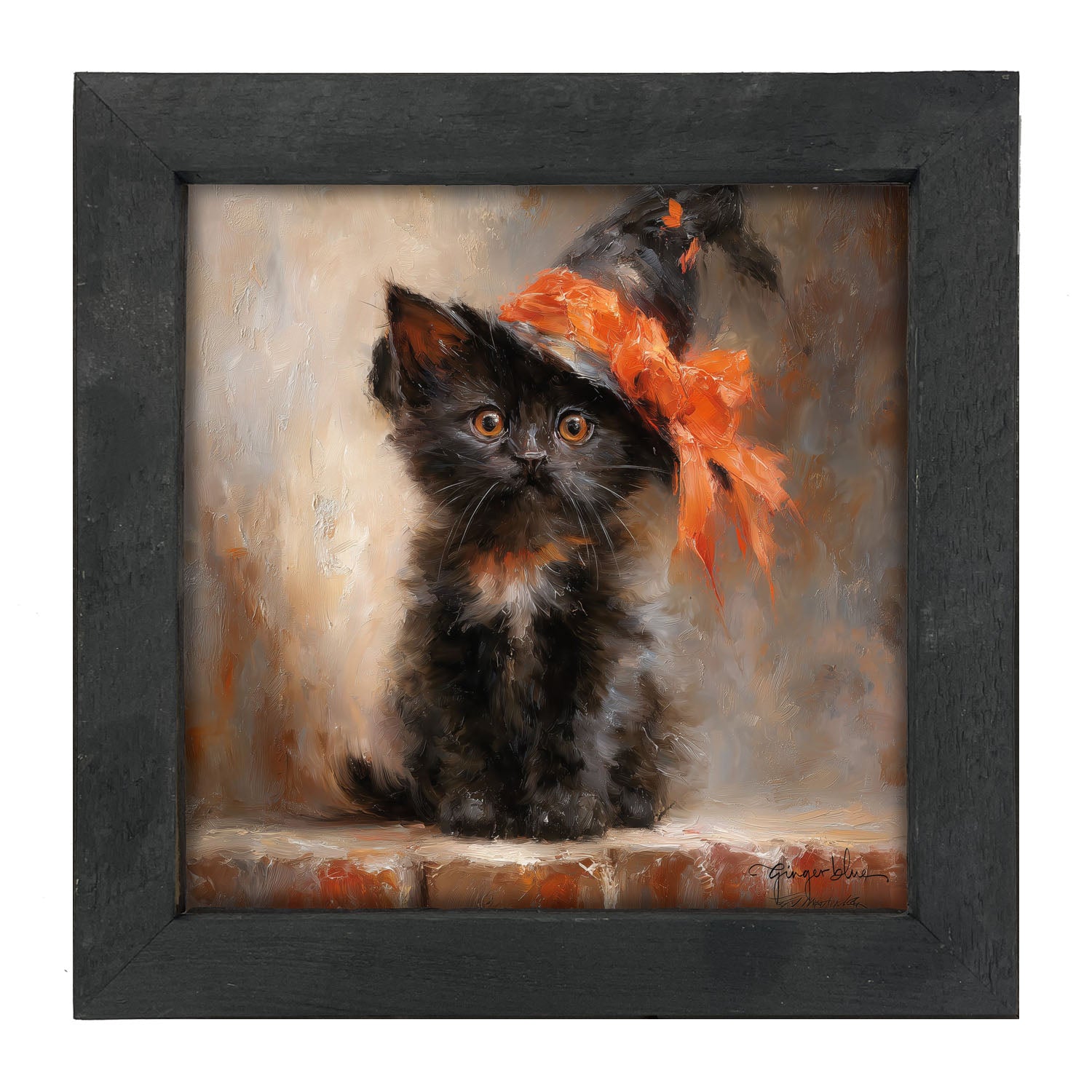 Black Kitten with Witch Hat - Framed Art
