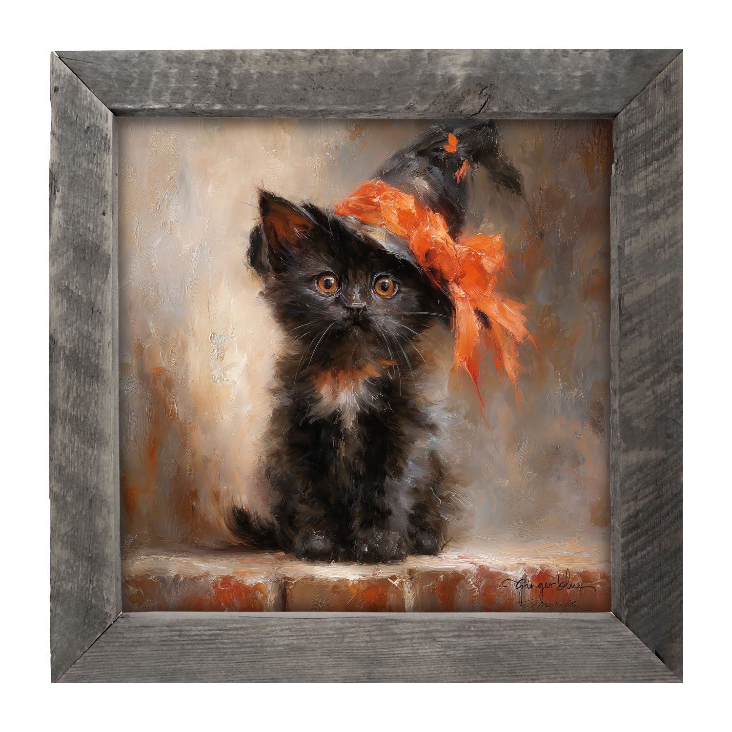 Black Kitten with Witch Hat - Framed Art
