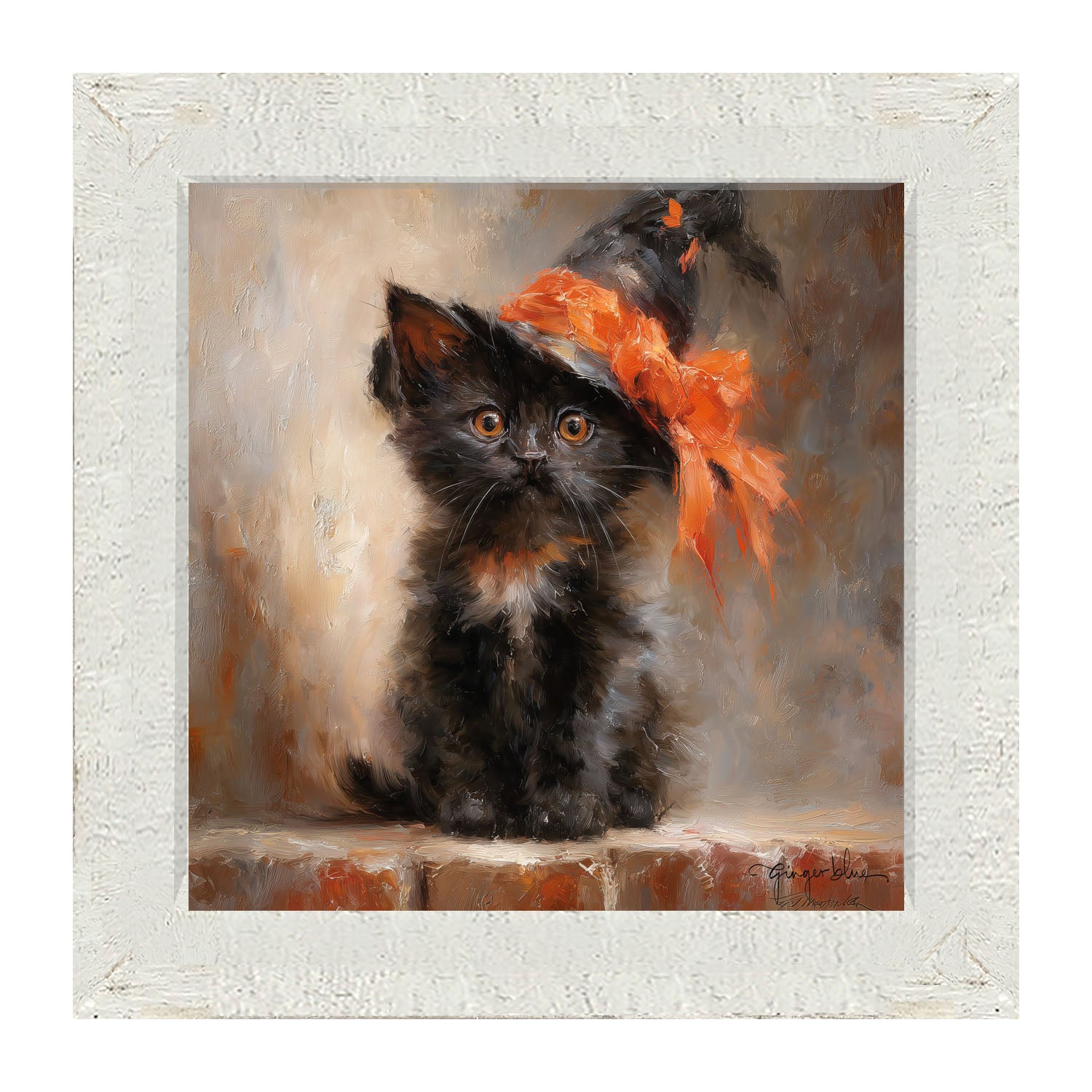 Black Kitten with Witch Hat - Framed Art