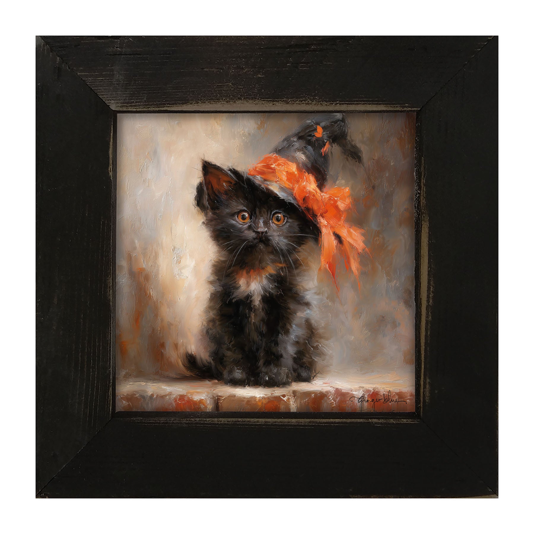 Black Kitten with Witch Hat - Framed Art