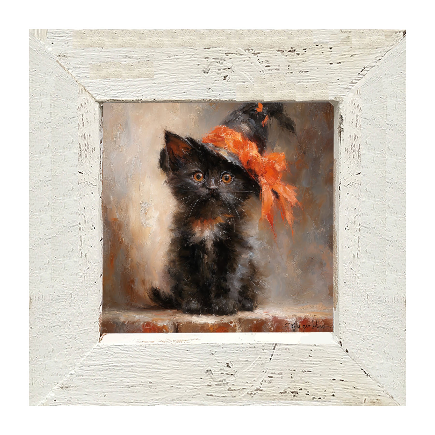 Black Kitten with Witch Hat - Framed Art