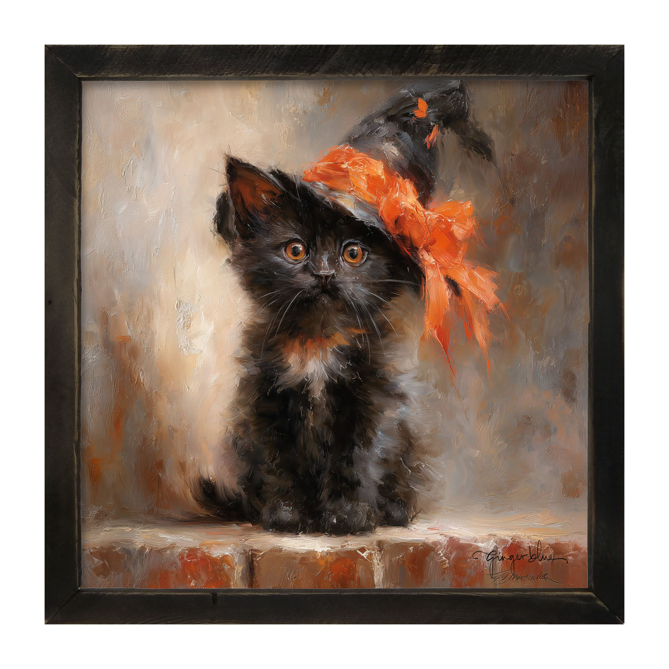 Black Kitten with Witch Hat - Framed Art