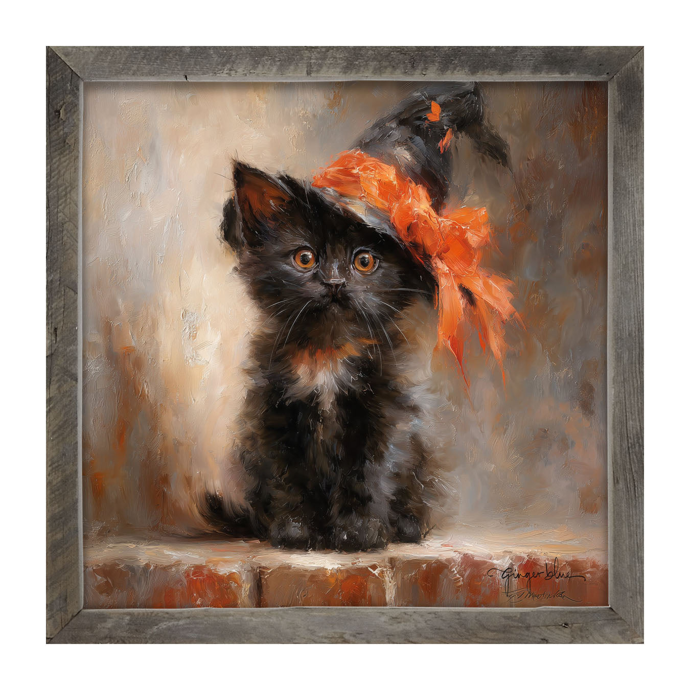 Black Kitten with Witch Hat - Framed Art