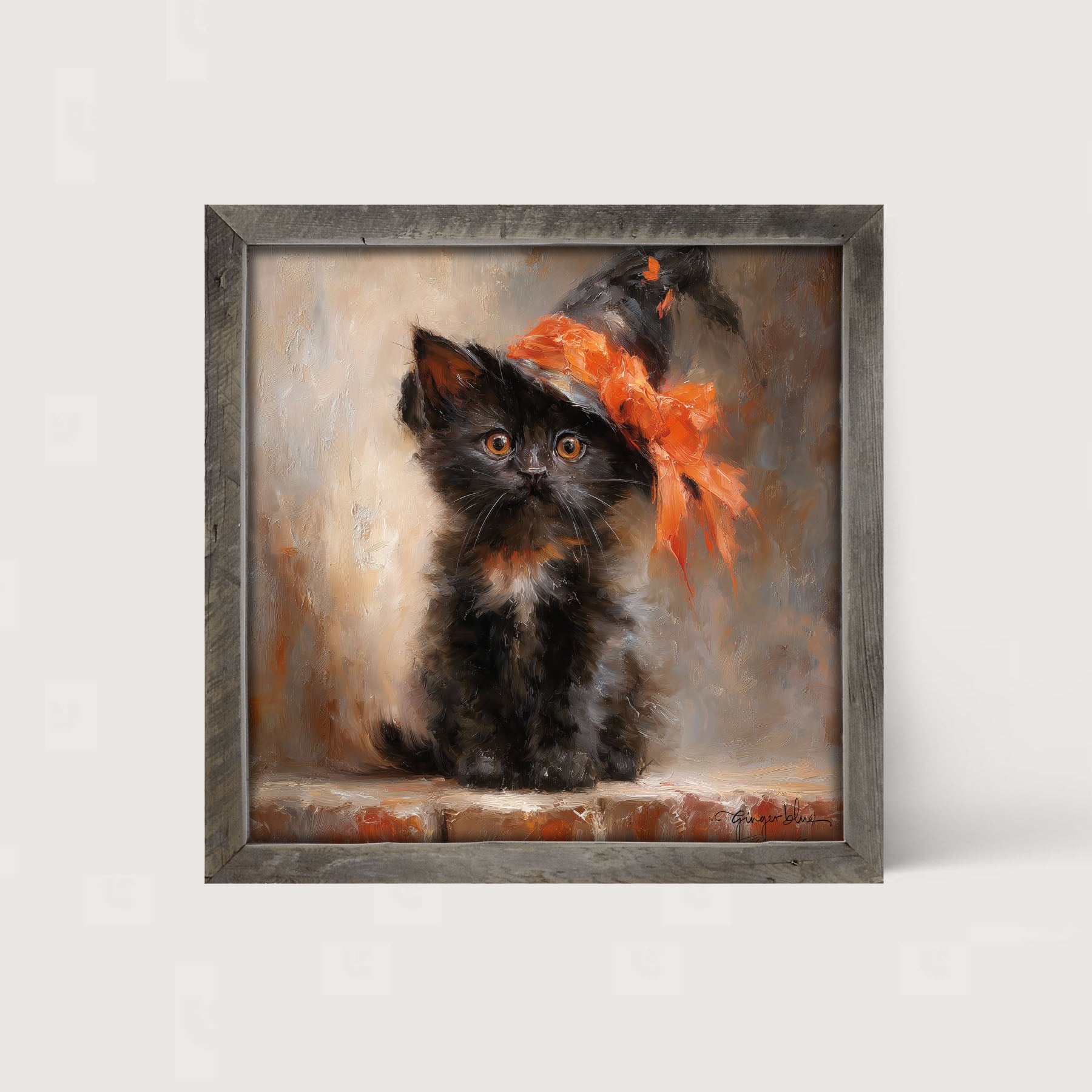Black Kitten with Witch Hat - Framed Art