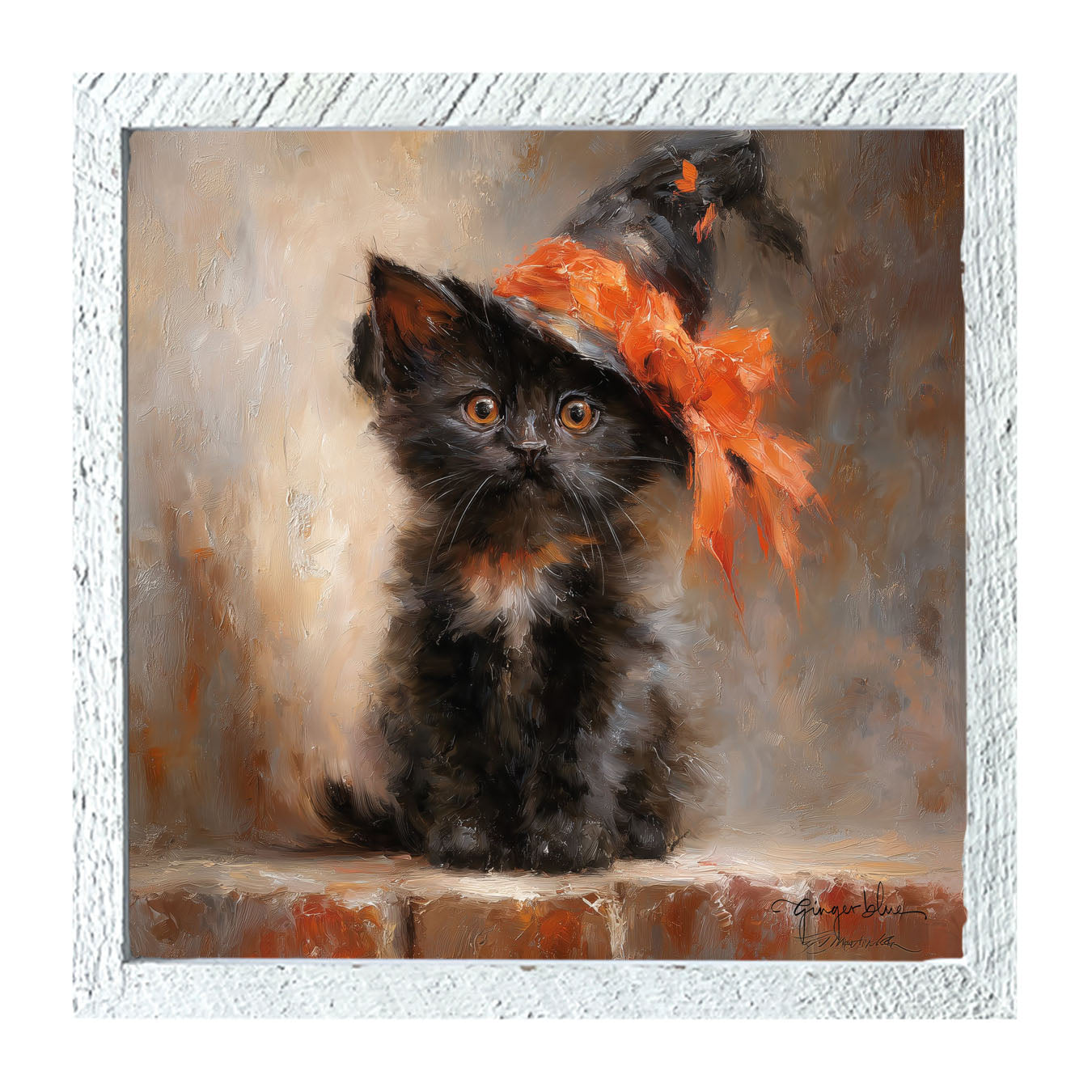 Black Kitten with Witch Hat - Framed Art