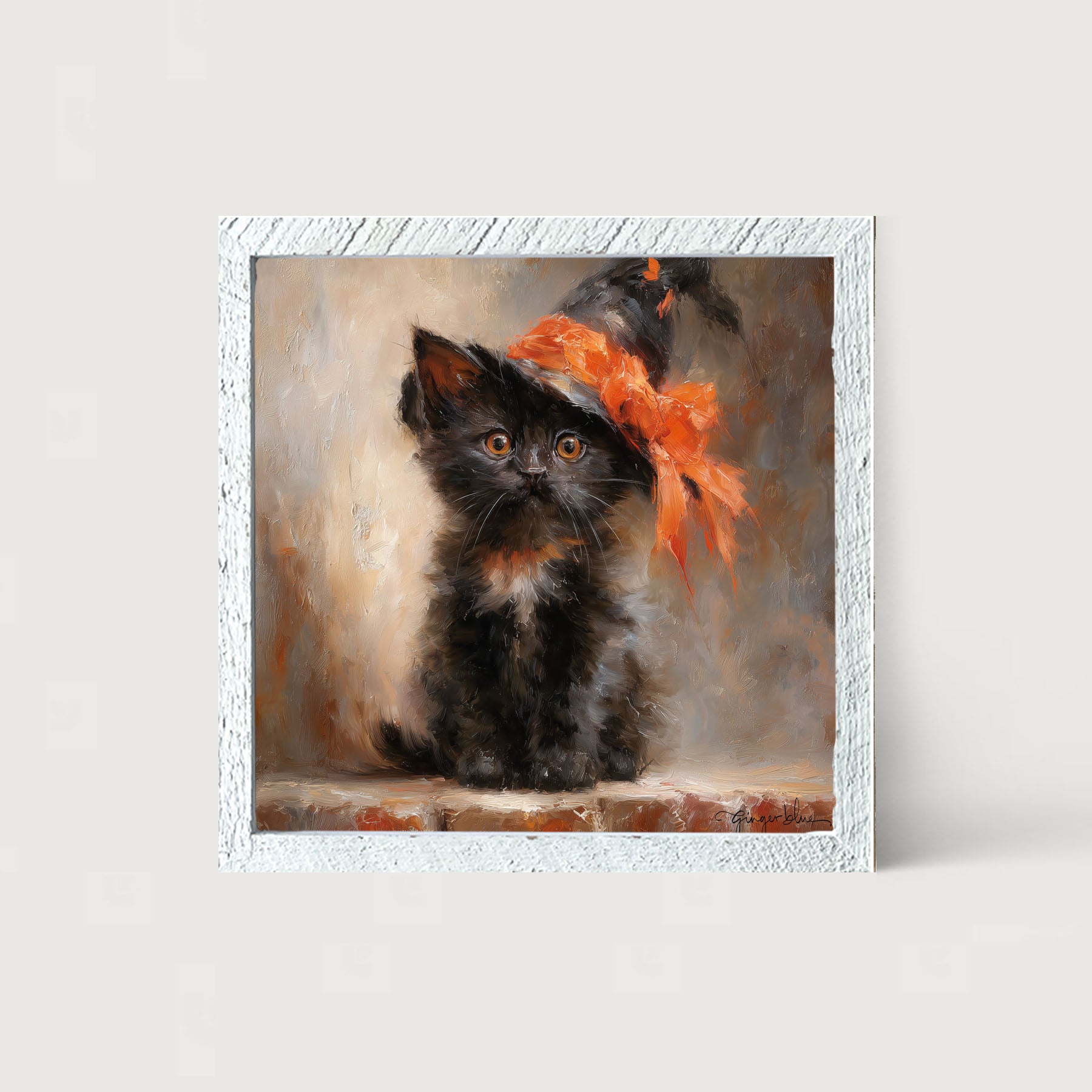 Black Kitten with Witch Hat - Framed Art