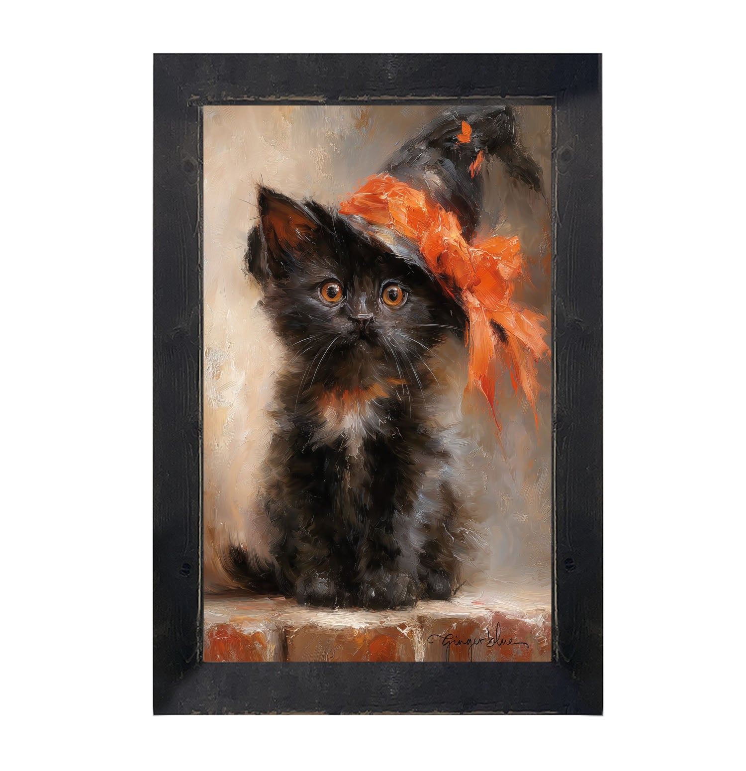 Black Kitten with Witch Hat - Framed Art