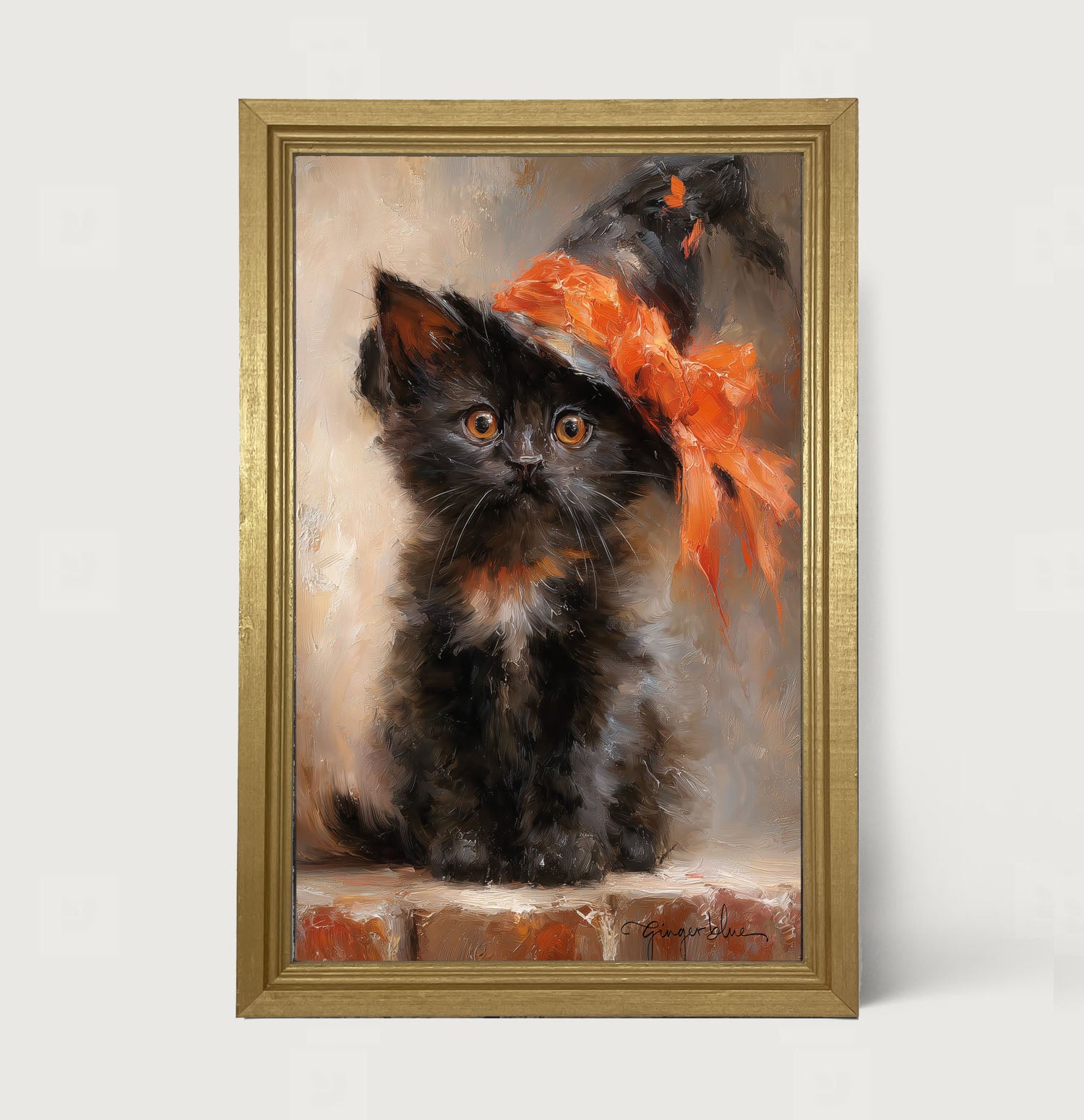 Black Kitten with Witch Hat - Framed Art