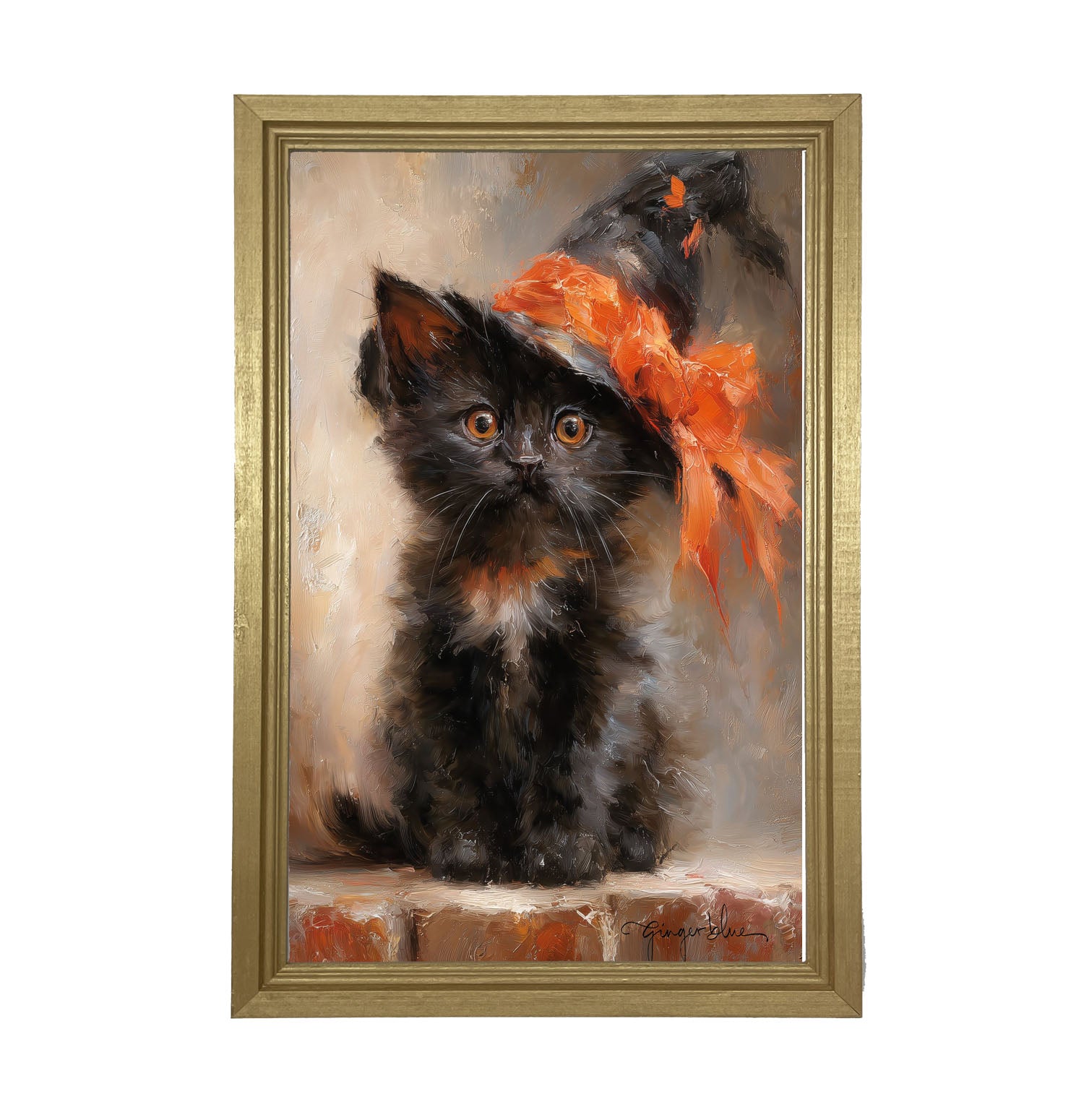 Black Kitten with Witch Hat - Framed Art