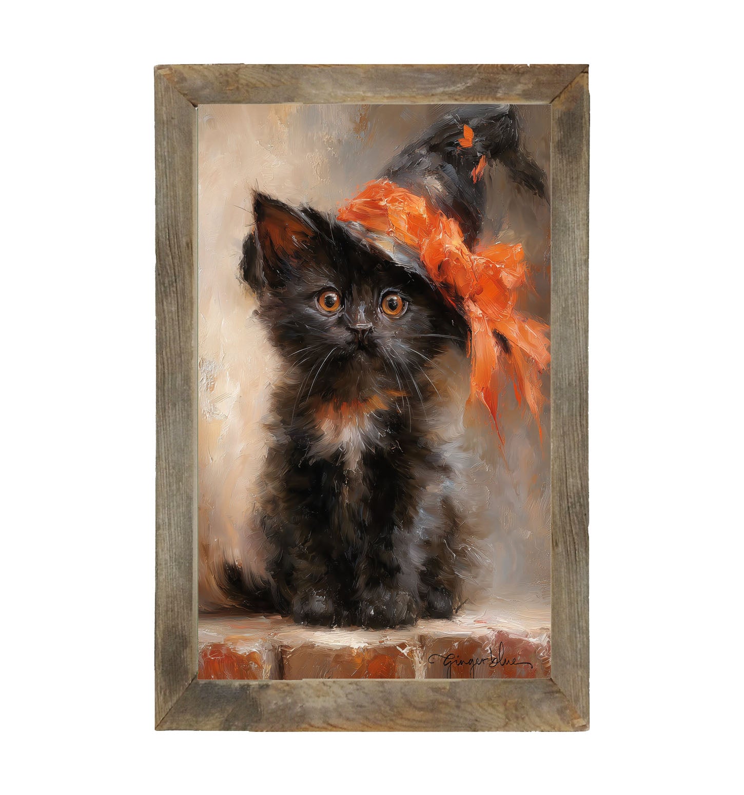 Black Kitten with Witch Hat - Framed Art