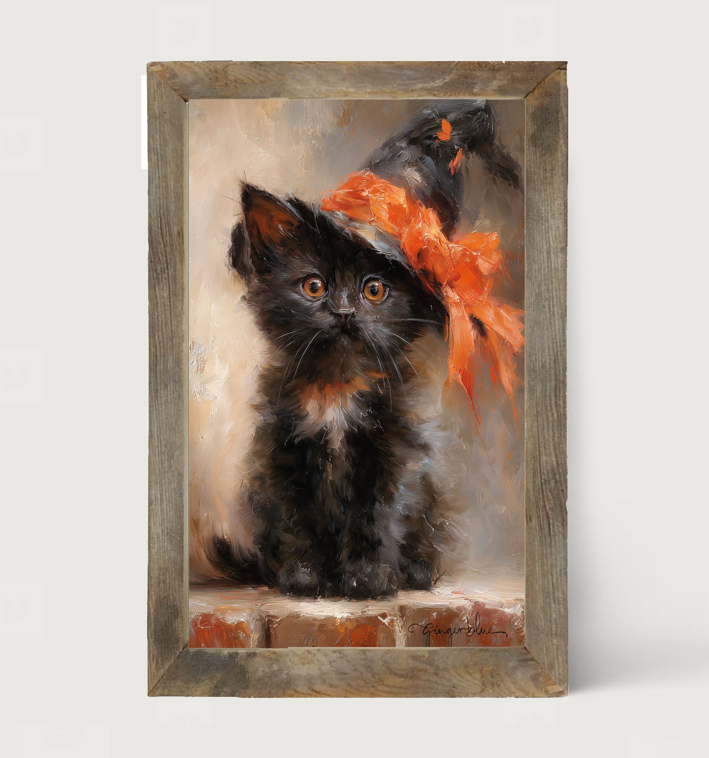Black Kitten with Witch Hat - Framed Art