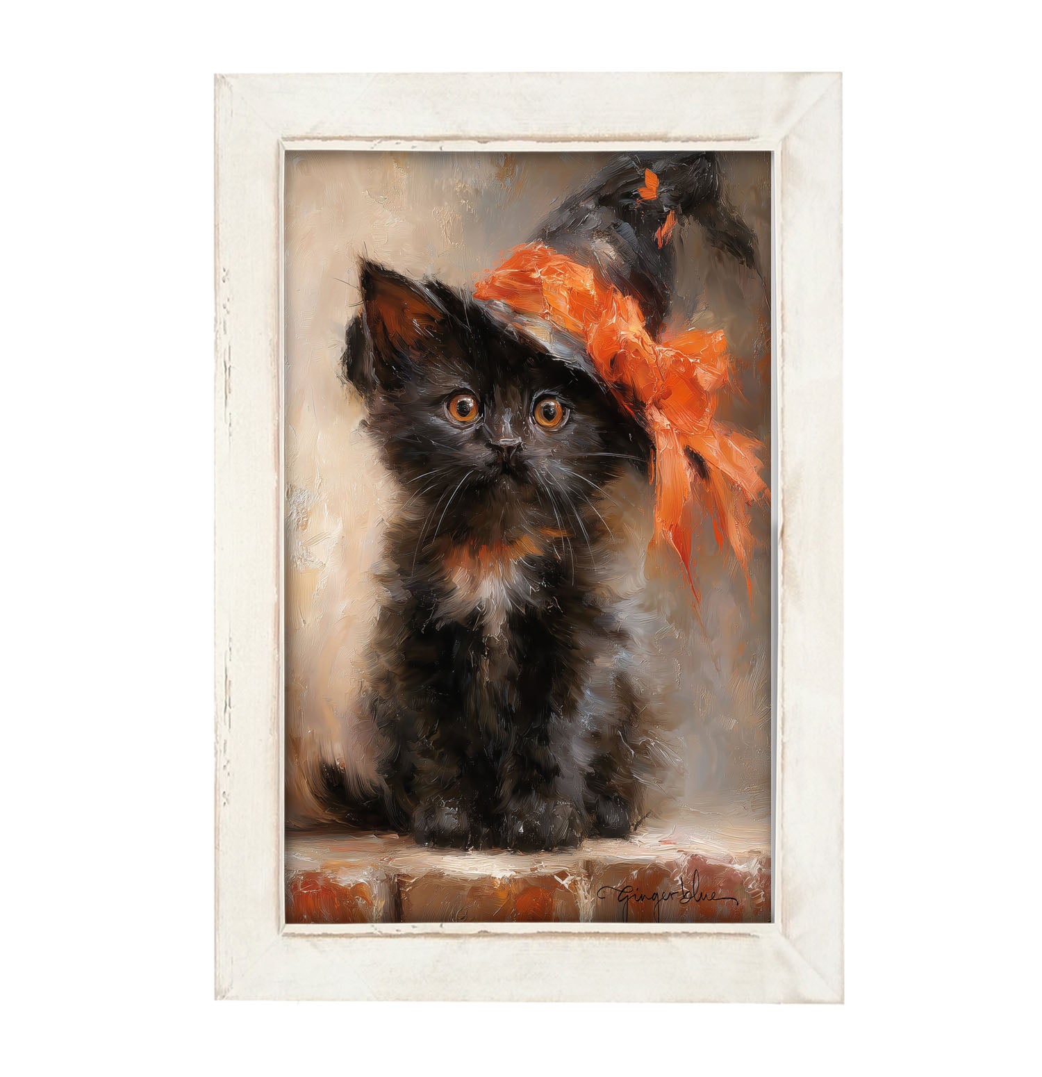 Black Kitten with Witch Hat - Framed Art