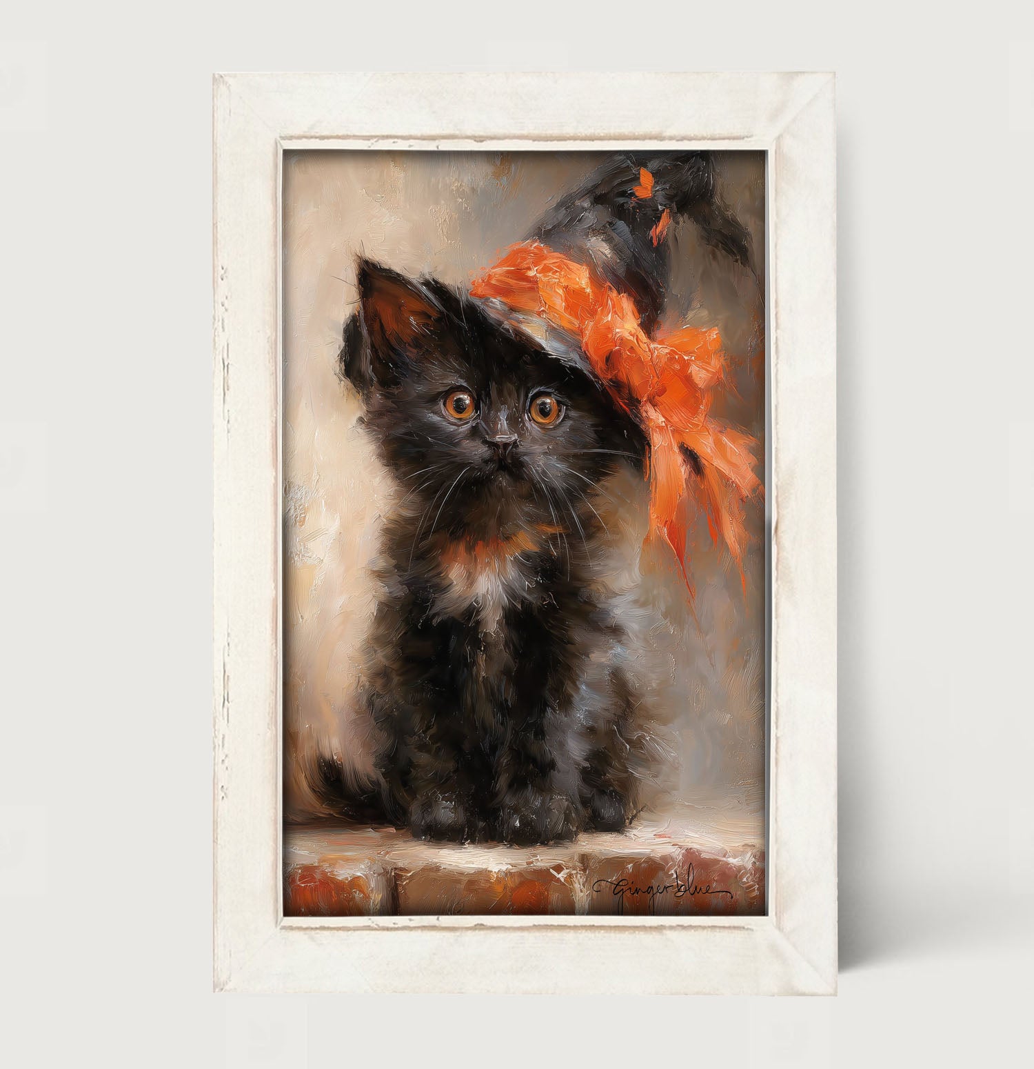 Black Kitten with Witch Hat - Framed Art