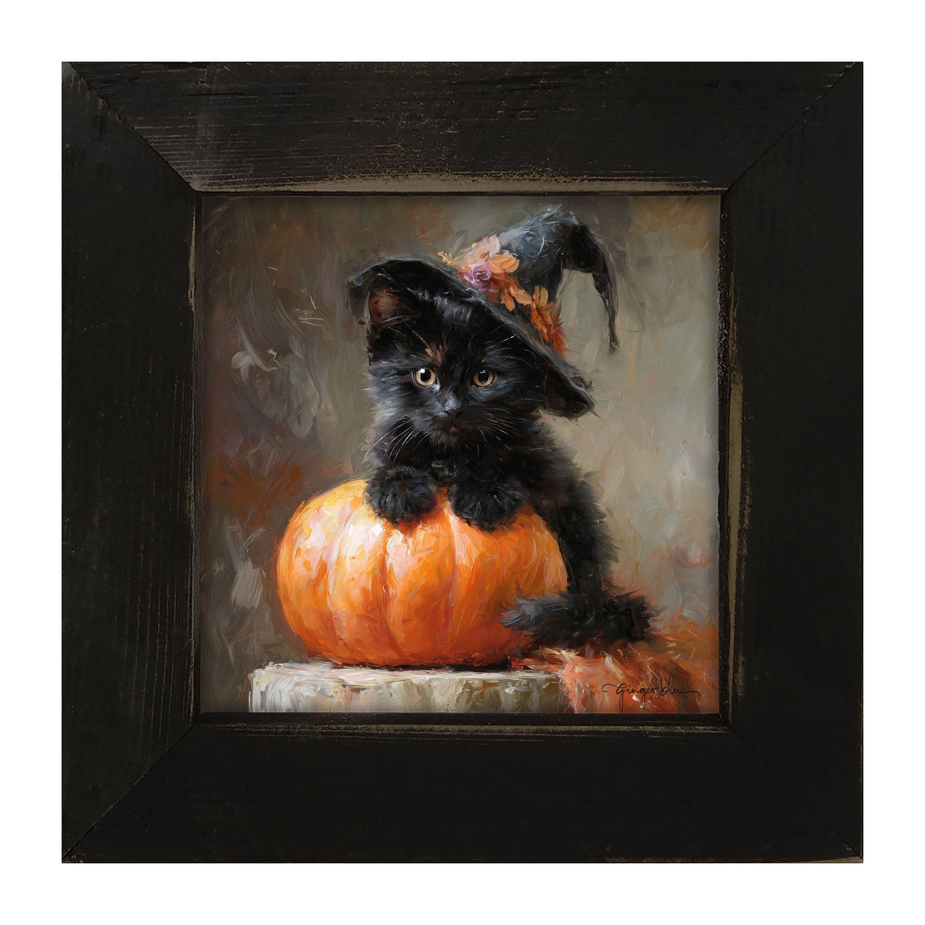 Black Kitten with Pumpkin - Framed Art