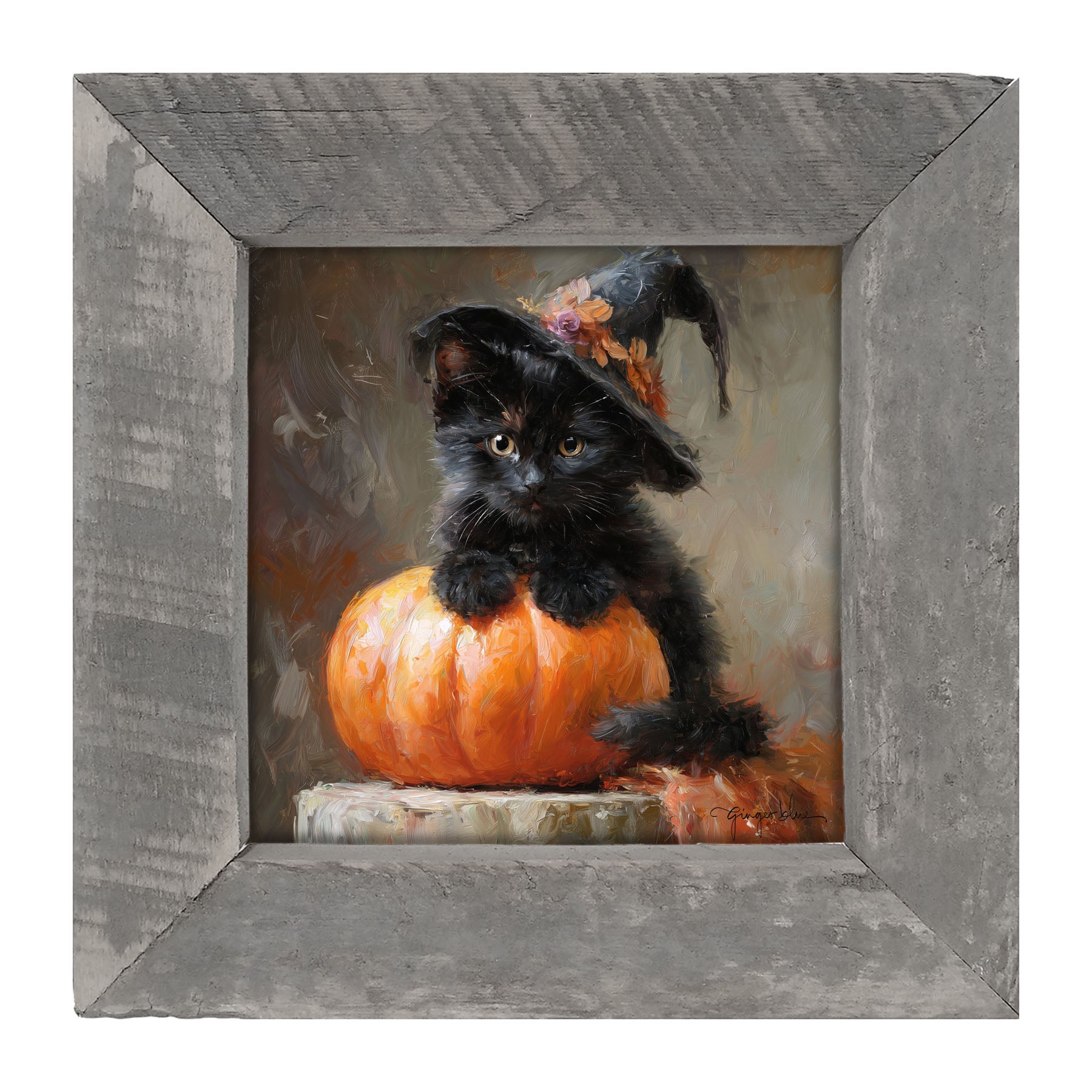 Black Kitten with Pumpkin - Framed Art