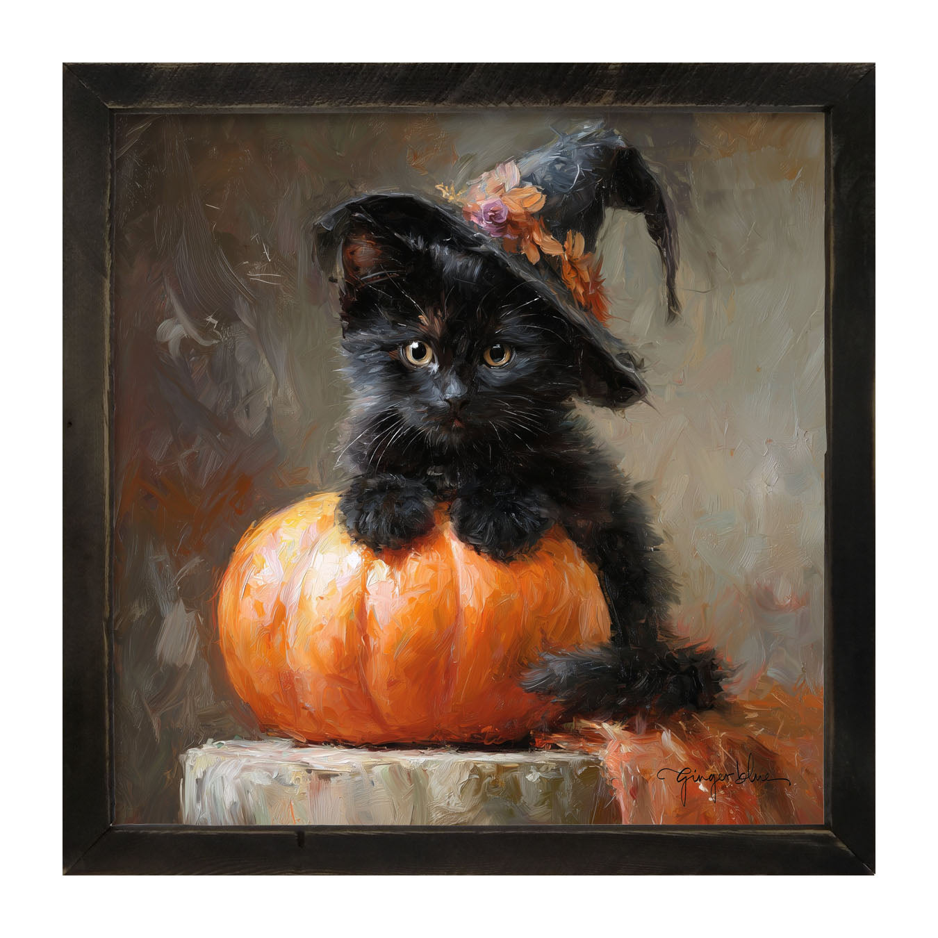 Black Kitten with Pumpkin - Framed Art