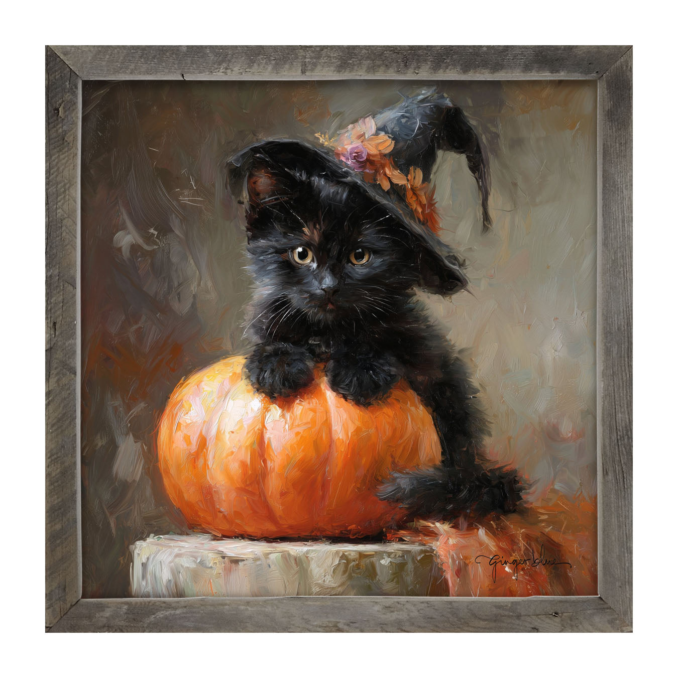 Black Kitten with Pumpkin - Framed Art