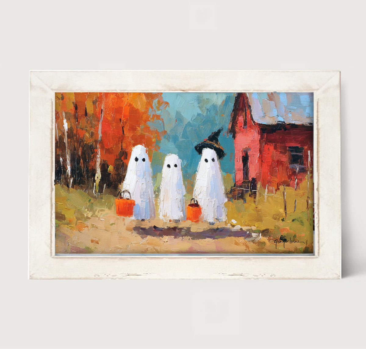 Ghosts Trick or Treating in the Country - Framed Art