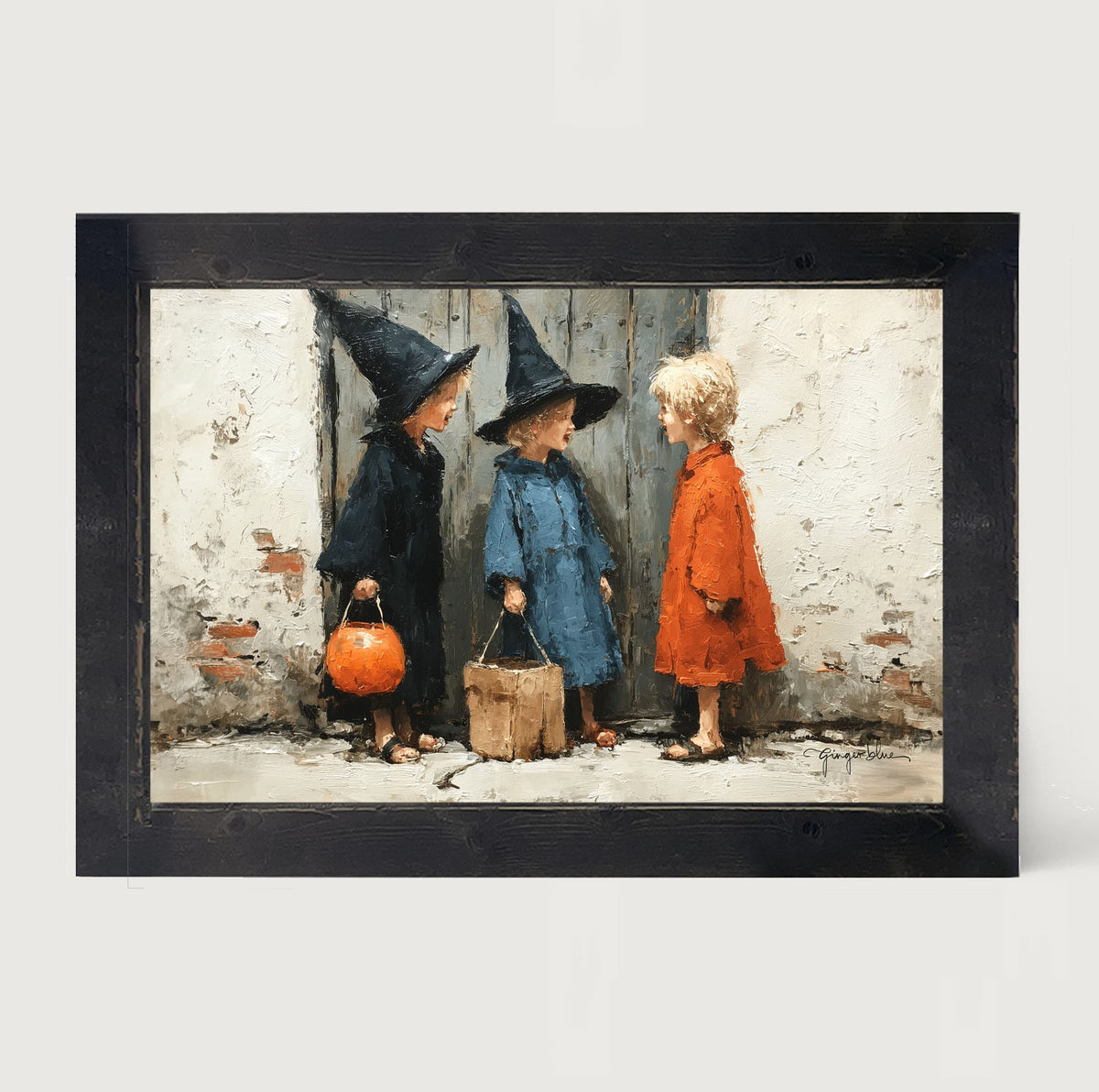 Children on Halloween Night - Framed Art