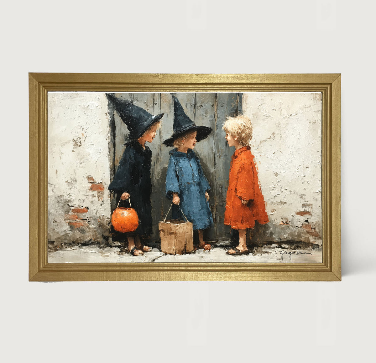 Children on Halloween Night - Framed Art