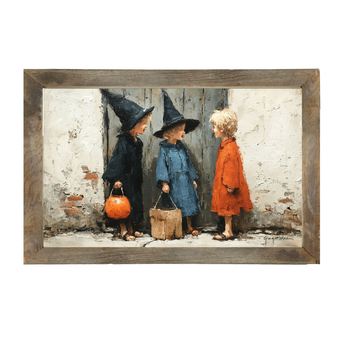 Children on Halloween Night - Framed Art