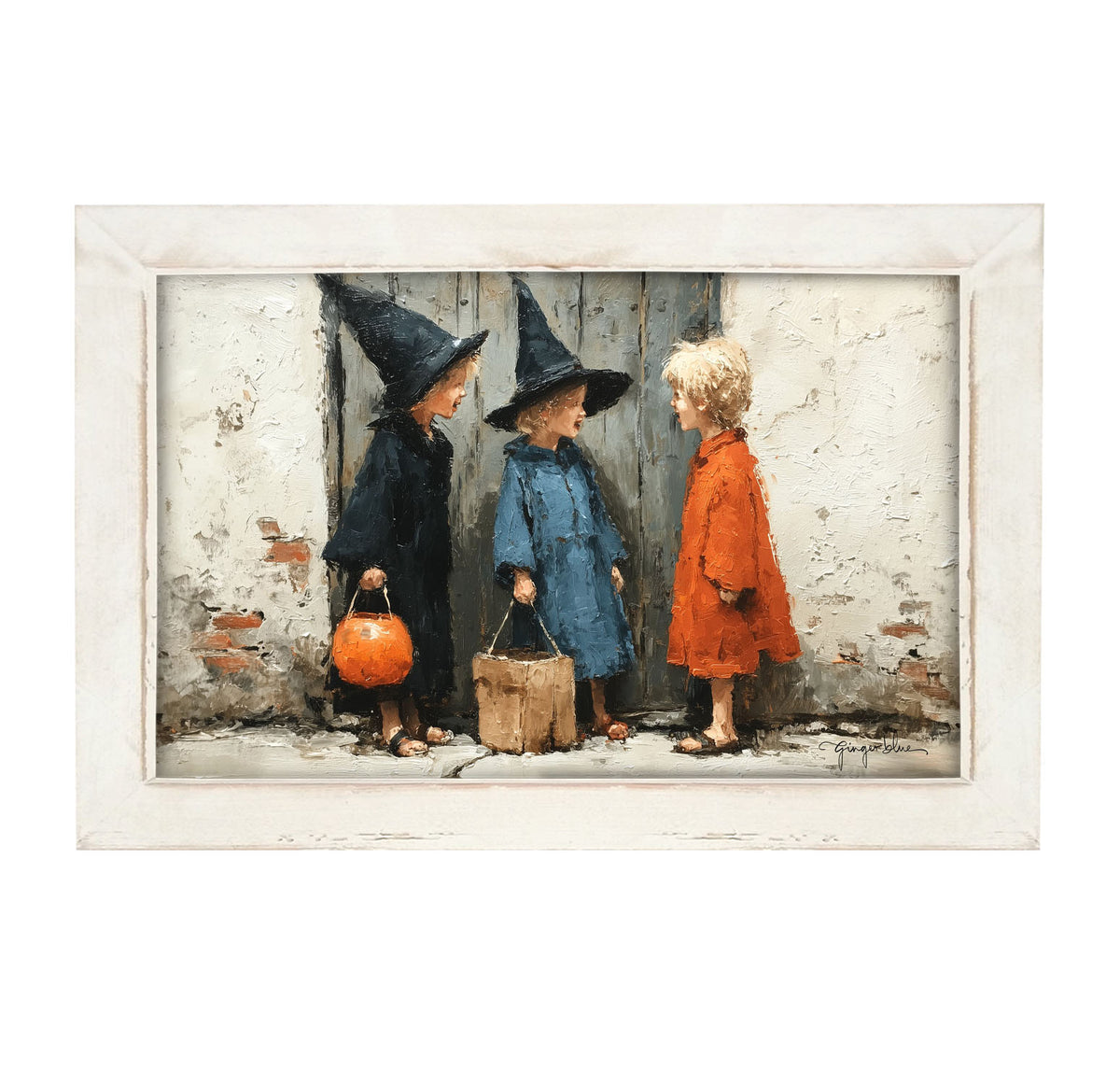 Children on Halloween Night - Framed Art