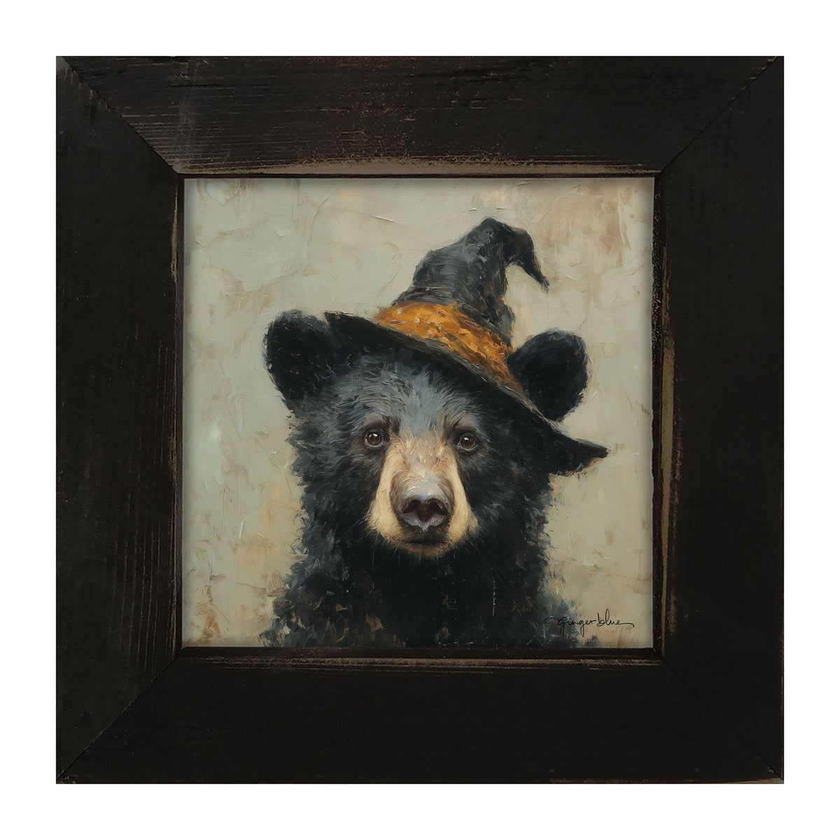 Unisex Hand Painted Yellow Fedora Hat with Black Momma Bear ? Graphic Witch Hat Black Bear - Framed Art main image 2
