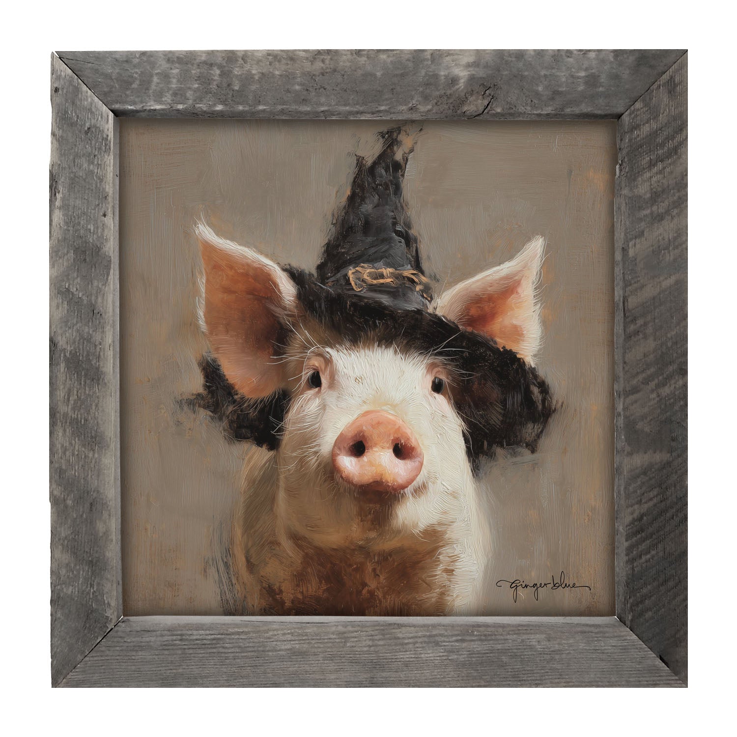 Witch Hat Pig - Framed Art
