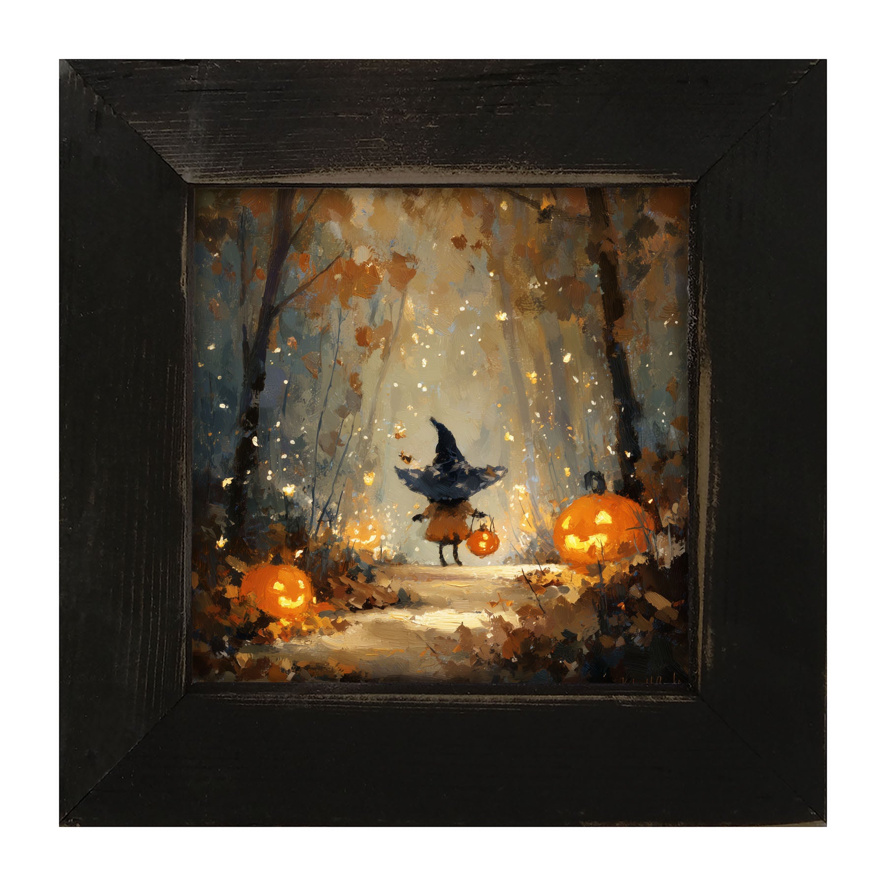 Halloween Friends - Witch on Forest Path - Framed Art