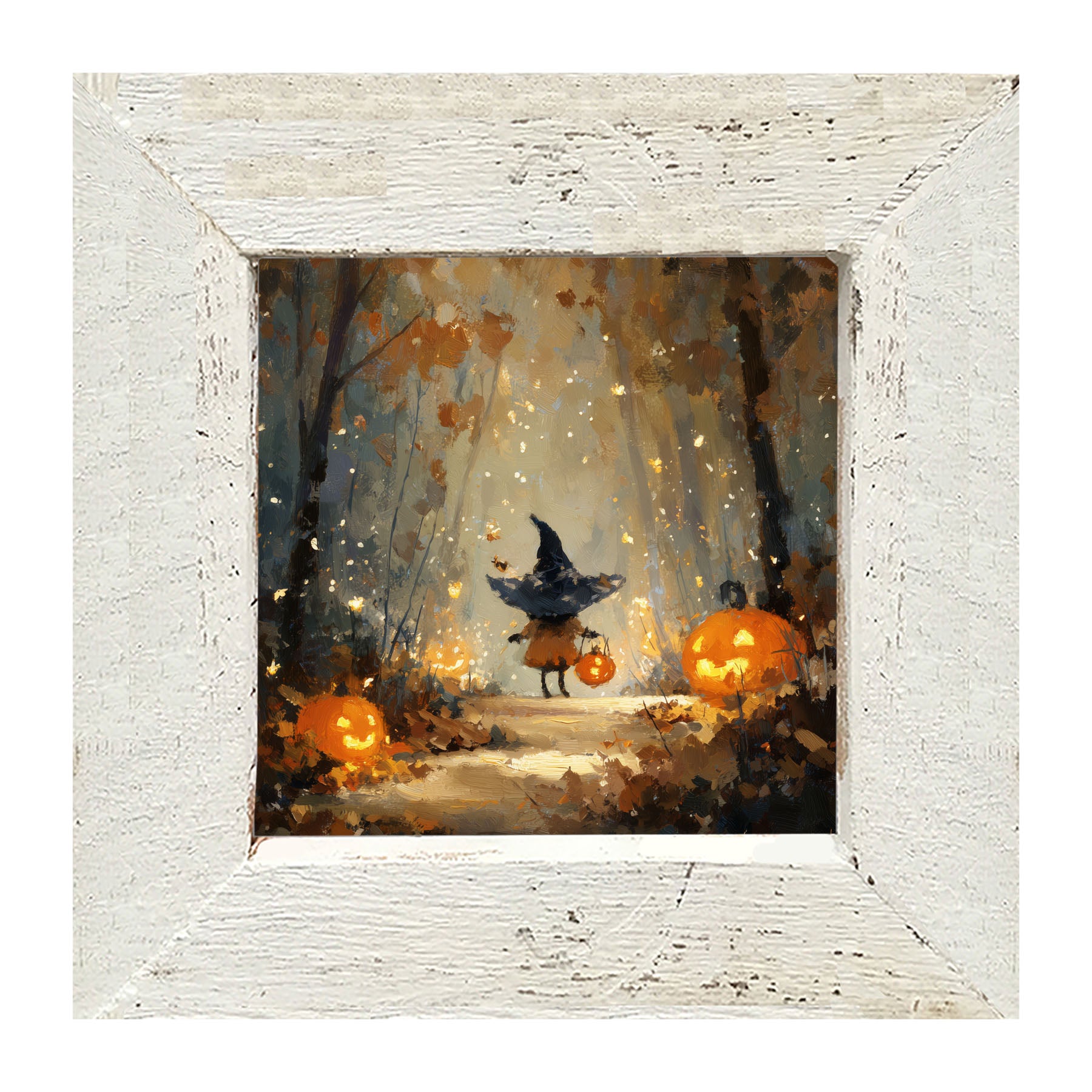 Halloween Friends - Witch on Forest Path - Framed Art