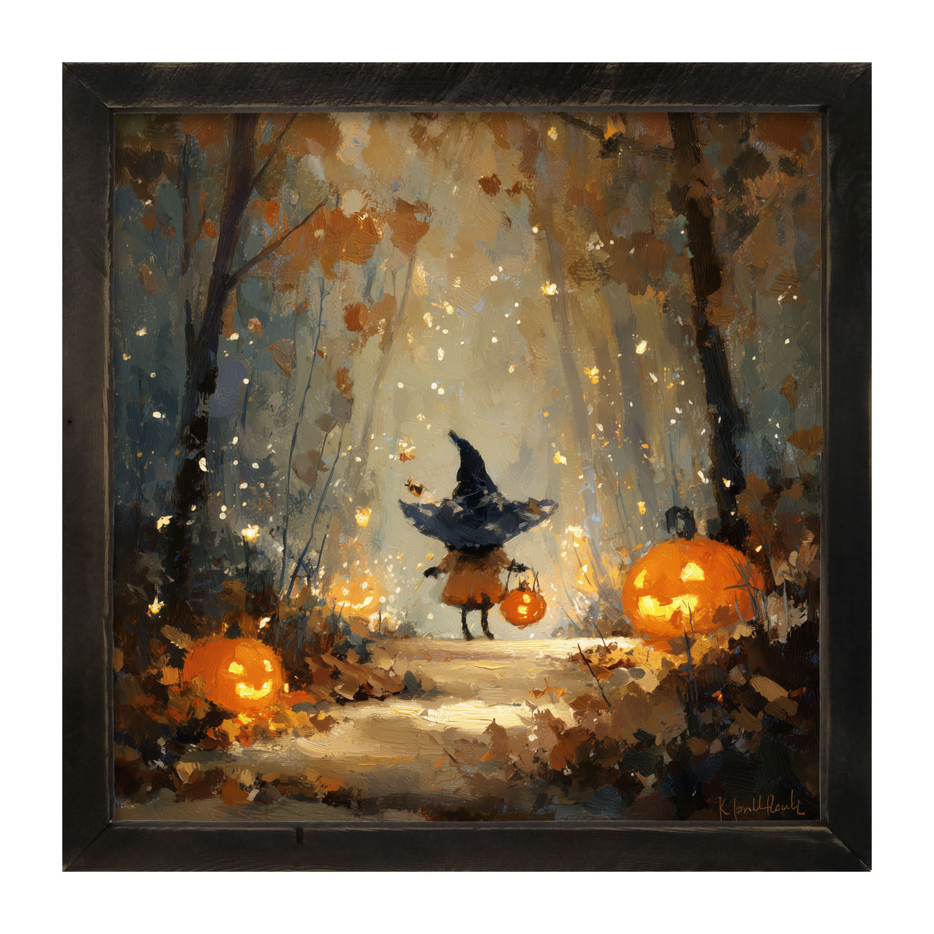 Halloween Friends - Witch on Forest Path - Framed Art