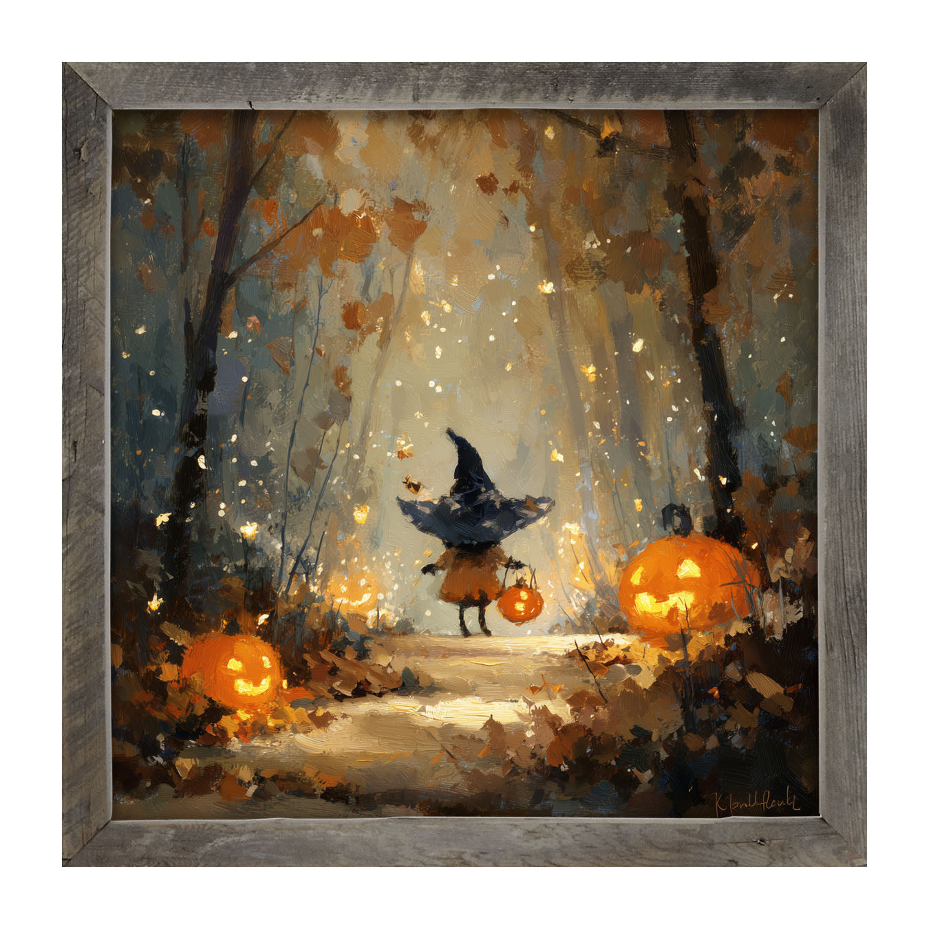 Halloween Friends - Witch on Forest Path - Framed Art