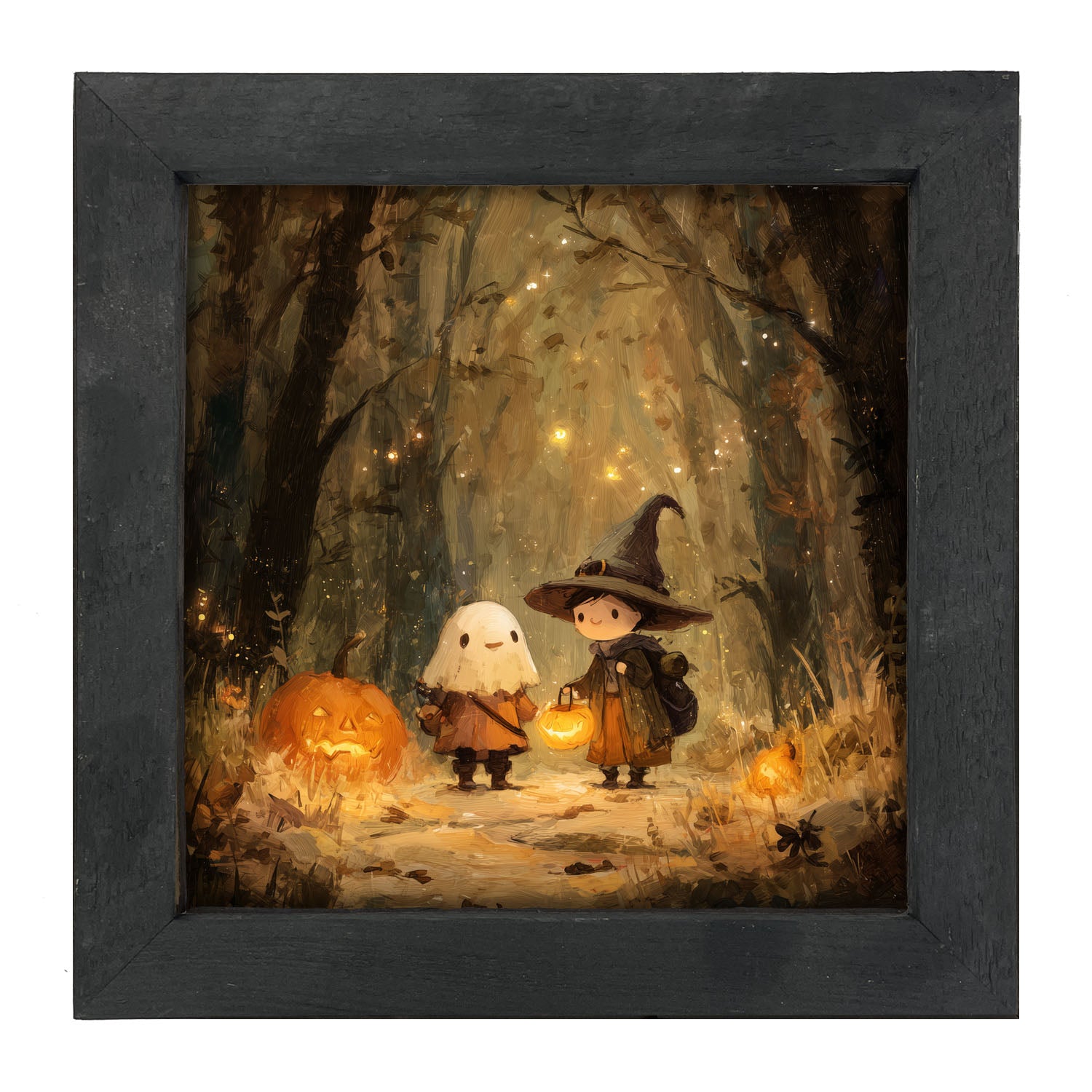 Halloween Friends - Ghost and Witch - Framed Art