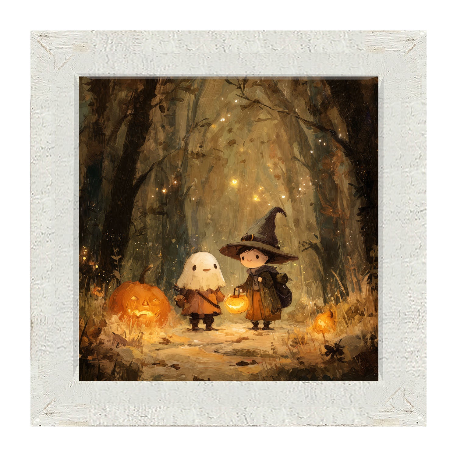 Halloween Friends - Ghost and Witch - Framed Art