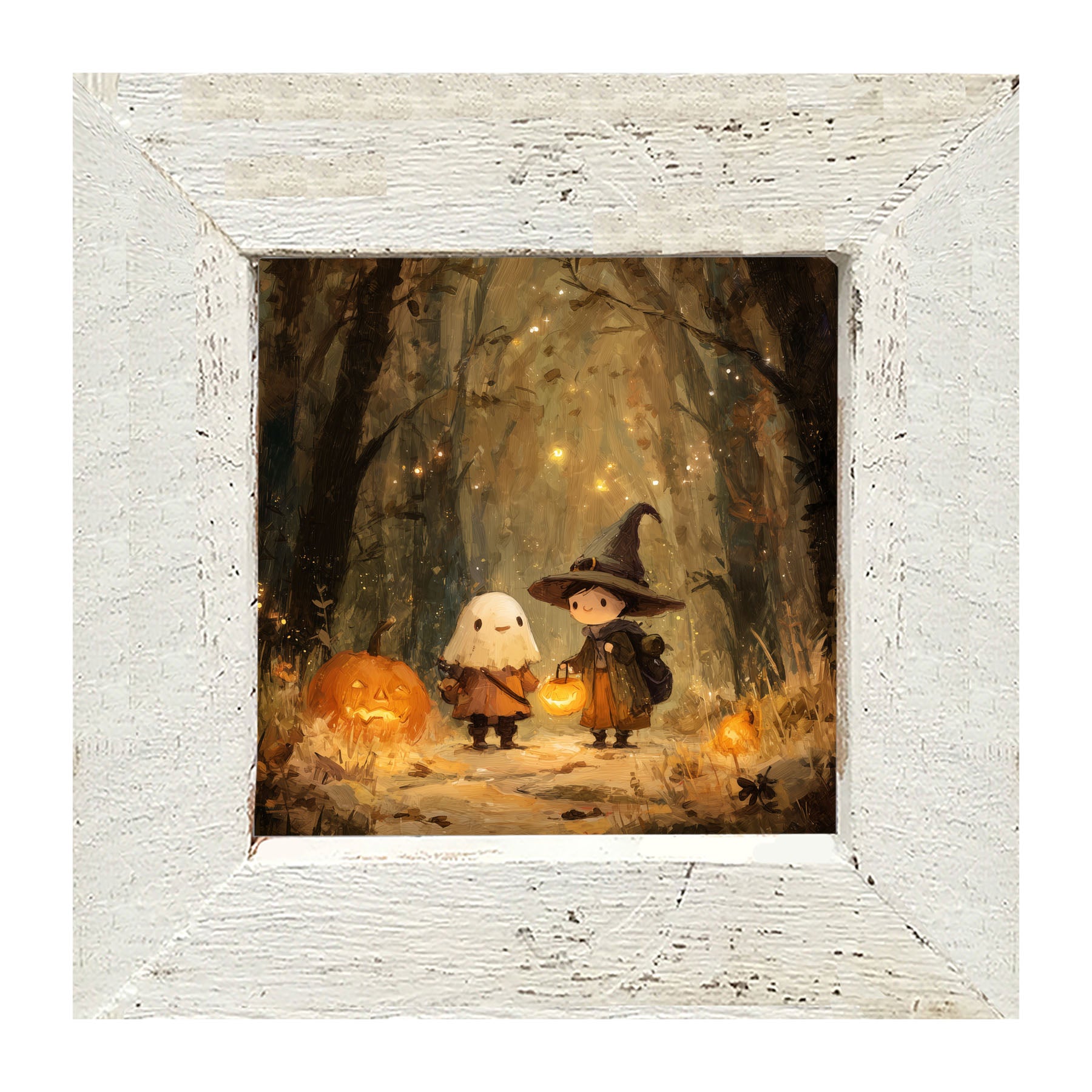 Halloween Friends - Ghost and Witch - Framed Art