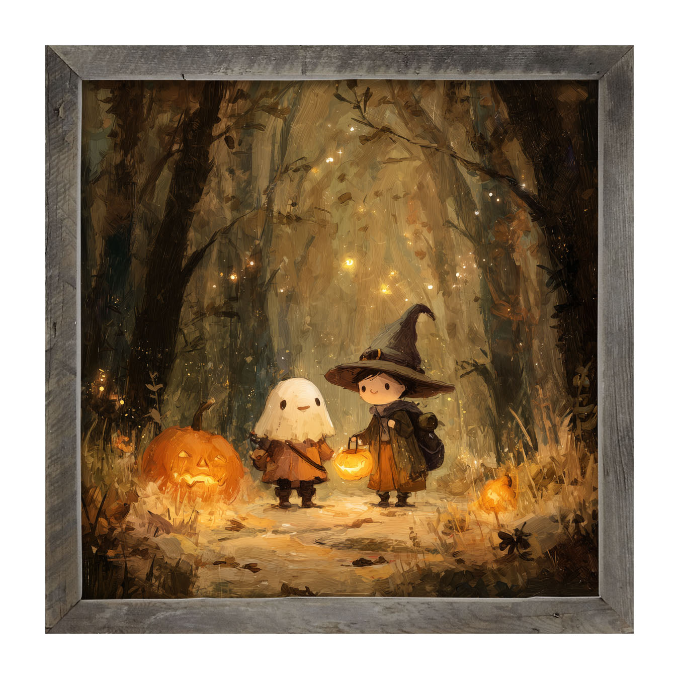 Halloween Friends - Ghost and Witch - Framed Art
