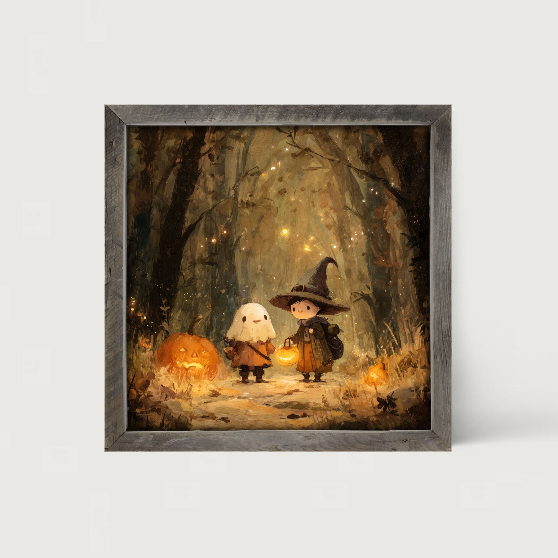Halloween Friends - Ghost and Witch - Framed Art