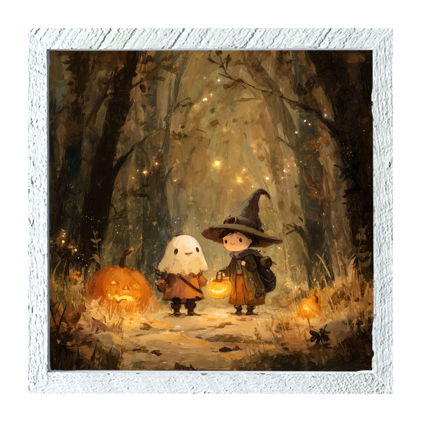 Halloween Friends - Ghost and Witch - Framed Art