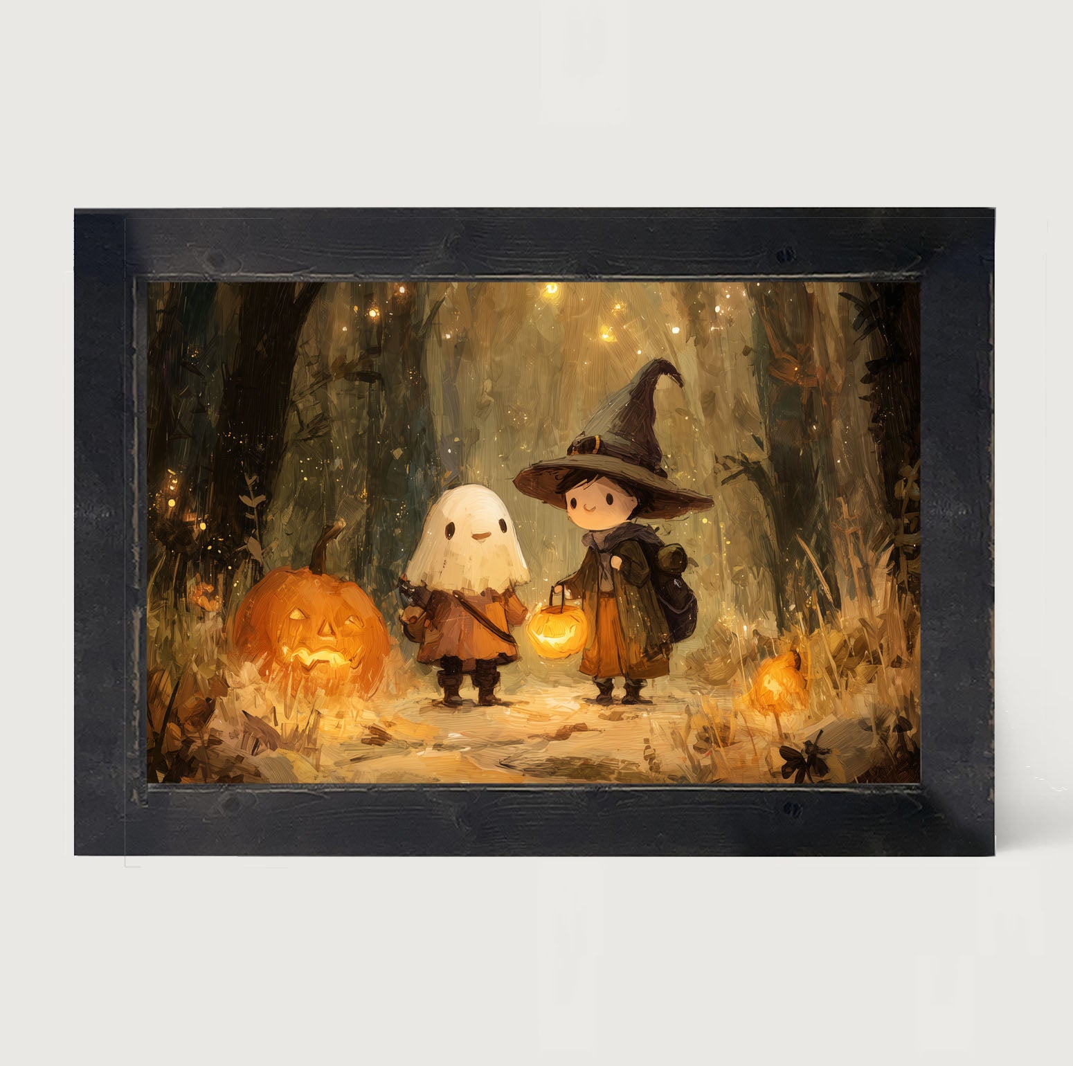 Halloween Friends - Ghost and Witch - Framed Art