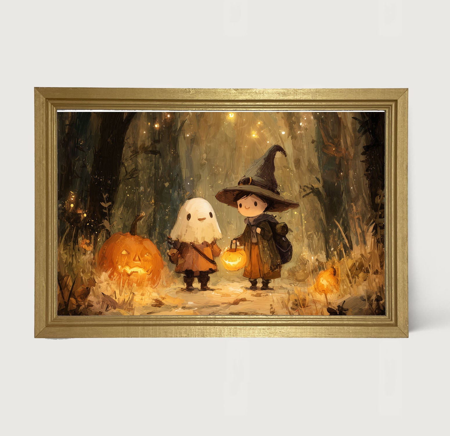 Halloween Friends - Ghost and Witch - Framed Art