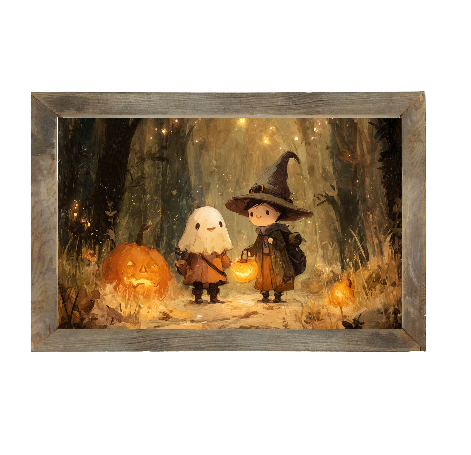 Halloween Friends - Ghost and Witch - Framed Art