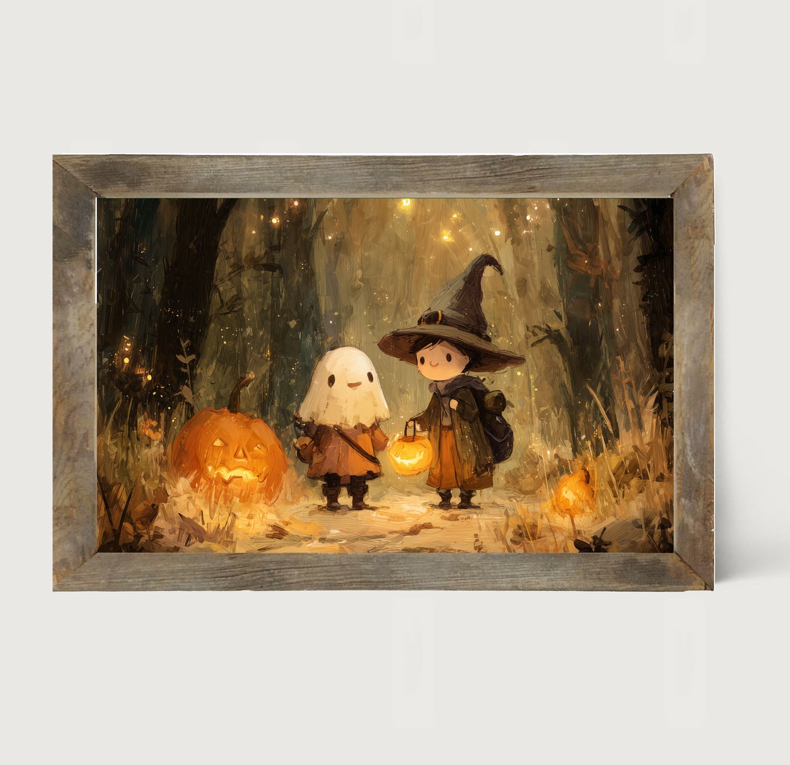 Halloween Friends - Ghost and Witch - Framed Art