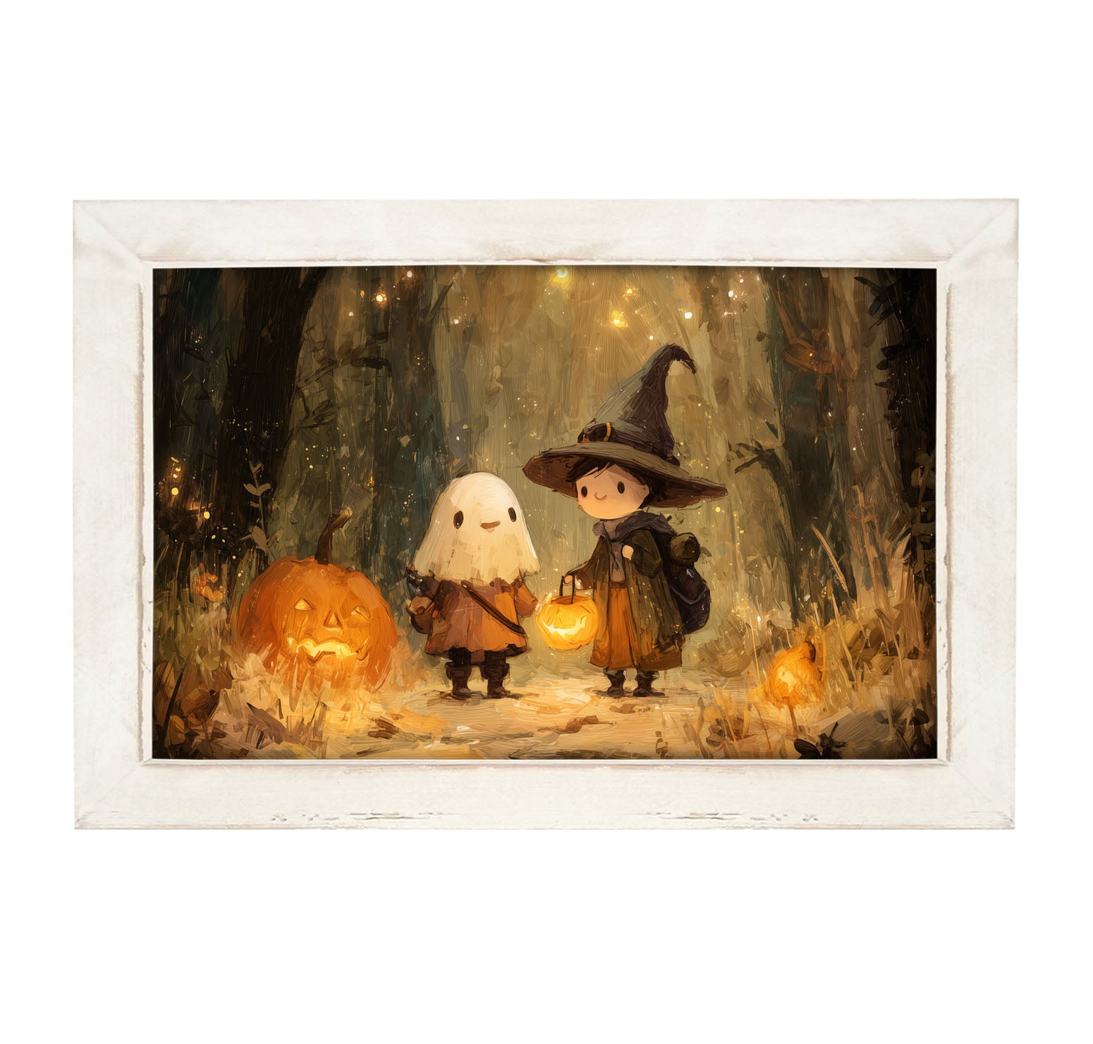 Halloween Friends - Ghost and Witch - Framed Art