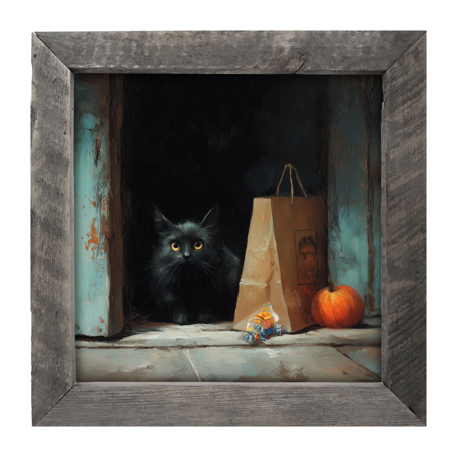 Black Cat ready to Trick or Treat - Framed Art