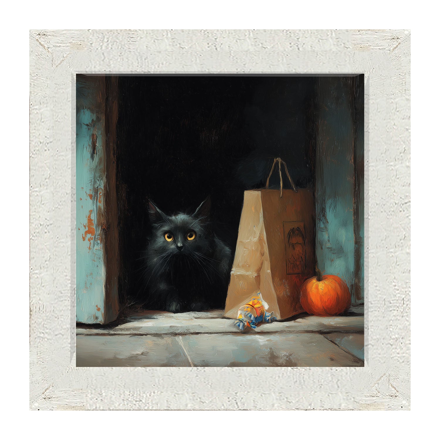 Black Cat ready to Trick or Treat - Framed Art
