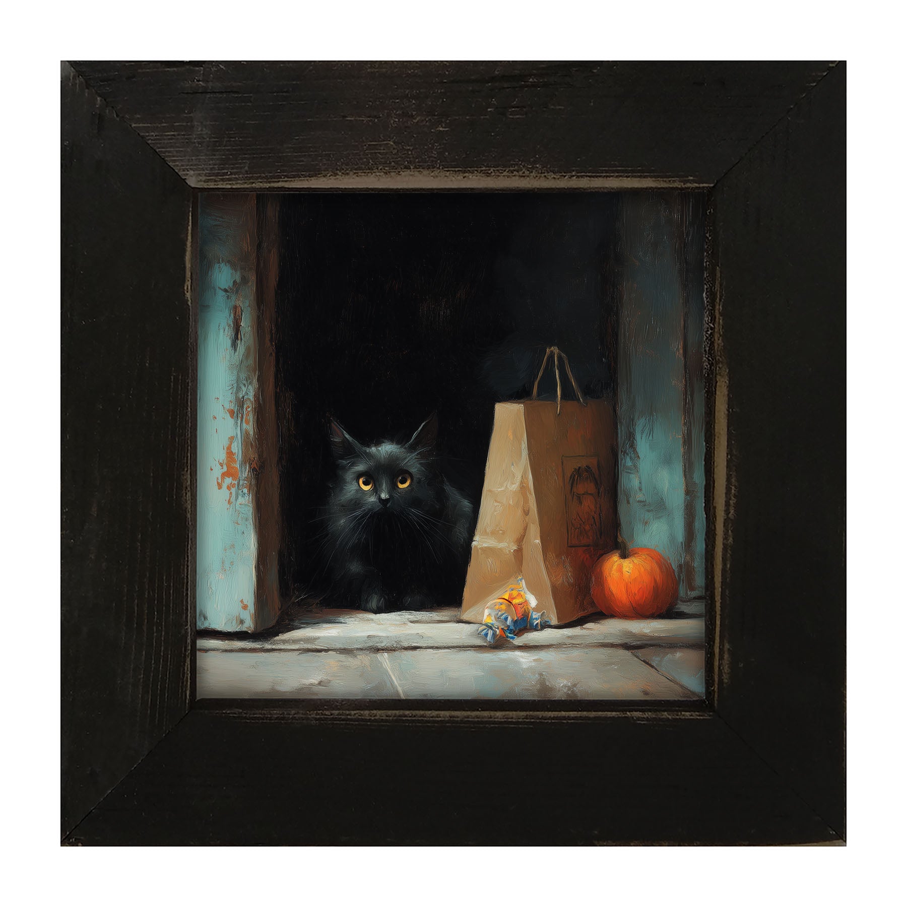 Black Cat ready to Trick or Treat - Framed Art