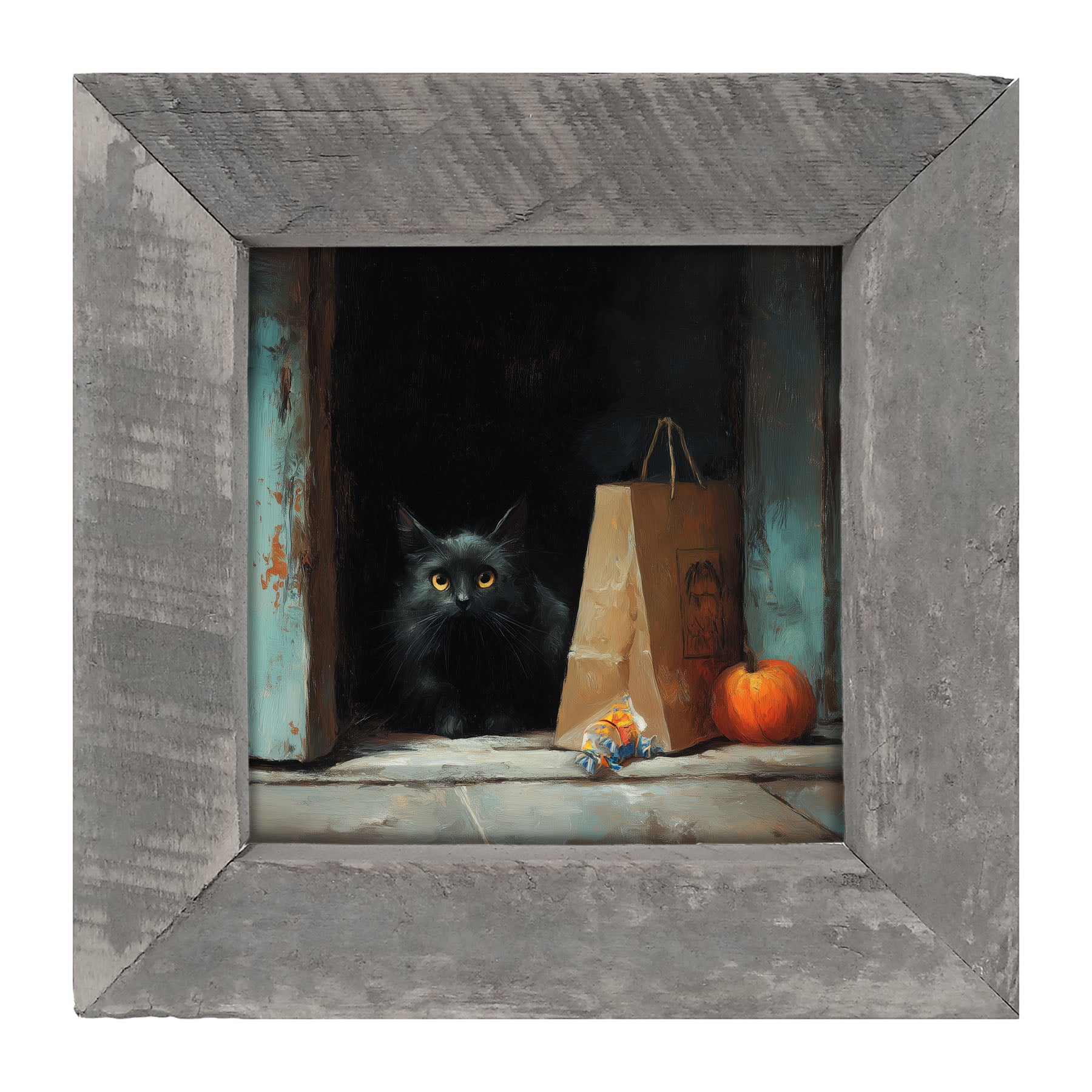 Black Cat ready to Trick or Treat - Framed Art