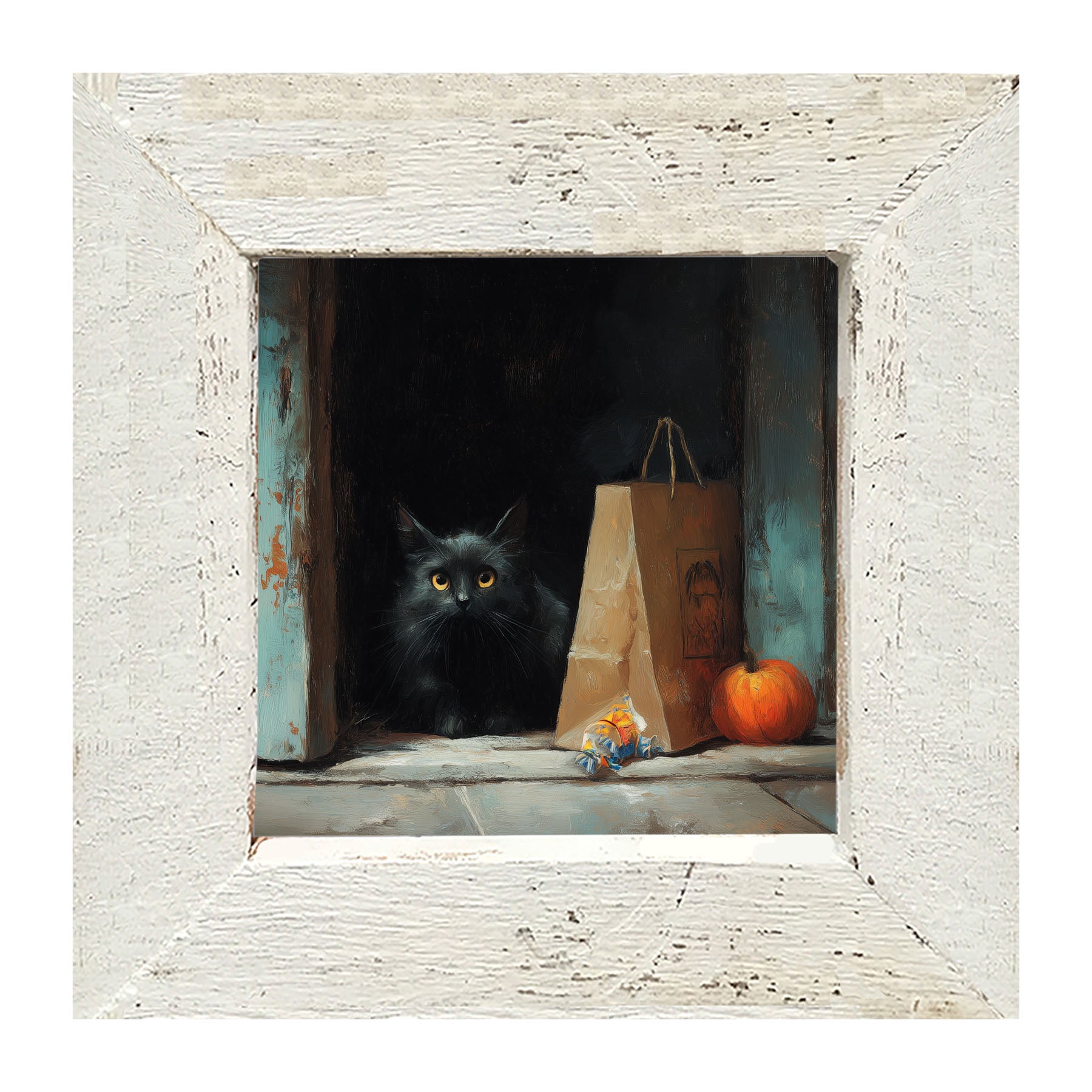 Black Cat ready to Trick or Treat - Framed Art