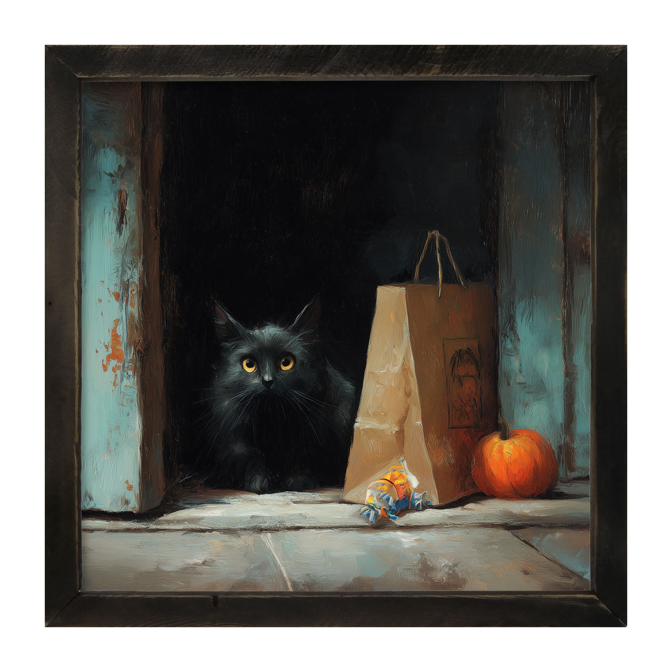 Black Cat ready to Trick or Treat - Framed Art